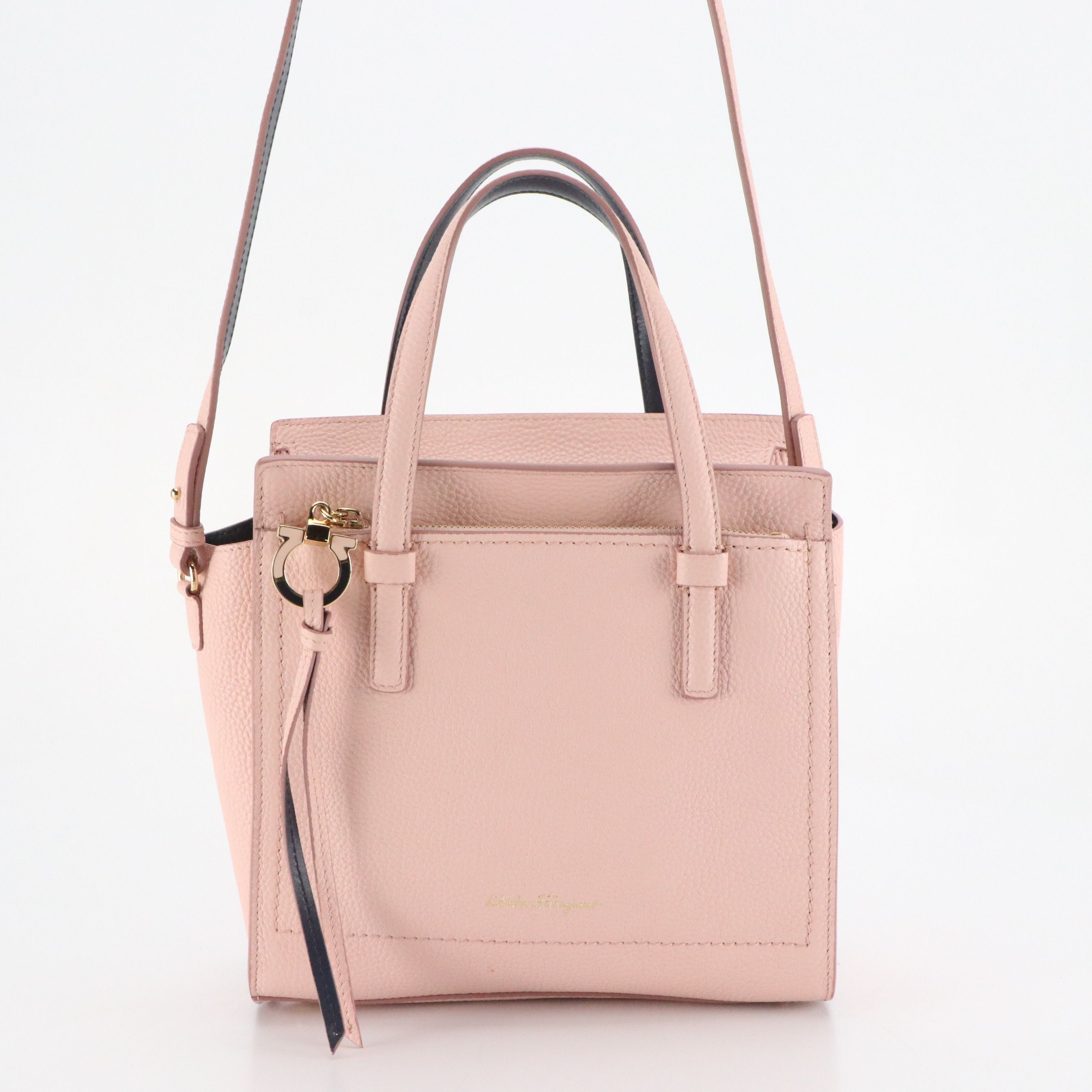 Salvatore Ferragamo Pink Calfskin Grain Leather Amy Two-Way Tote Bag