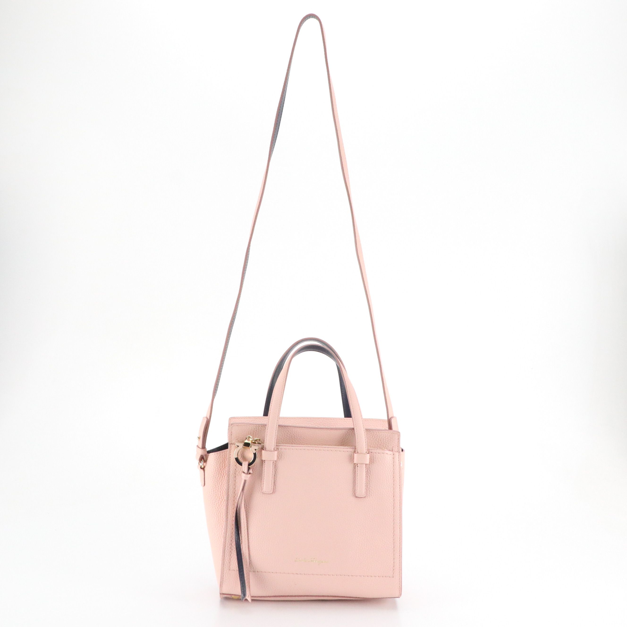 Salvatore Ferragamo Pink Calfskin Grain Leather Amy Two-Way Tote Bag