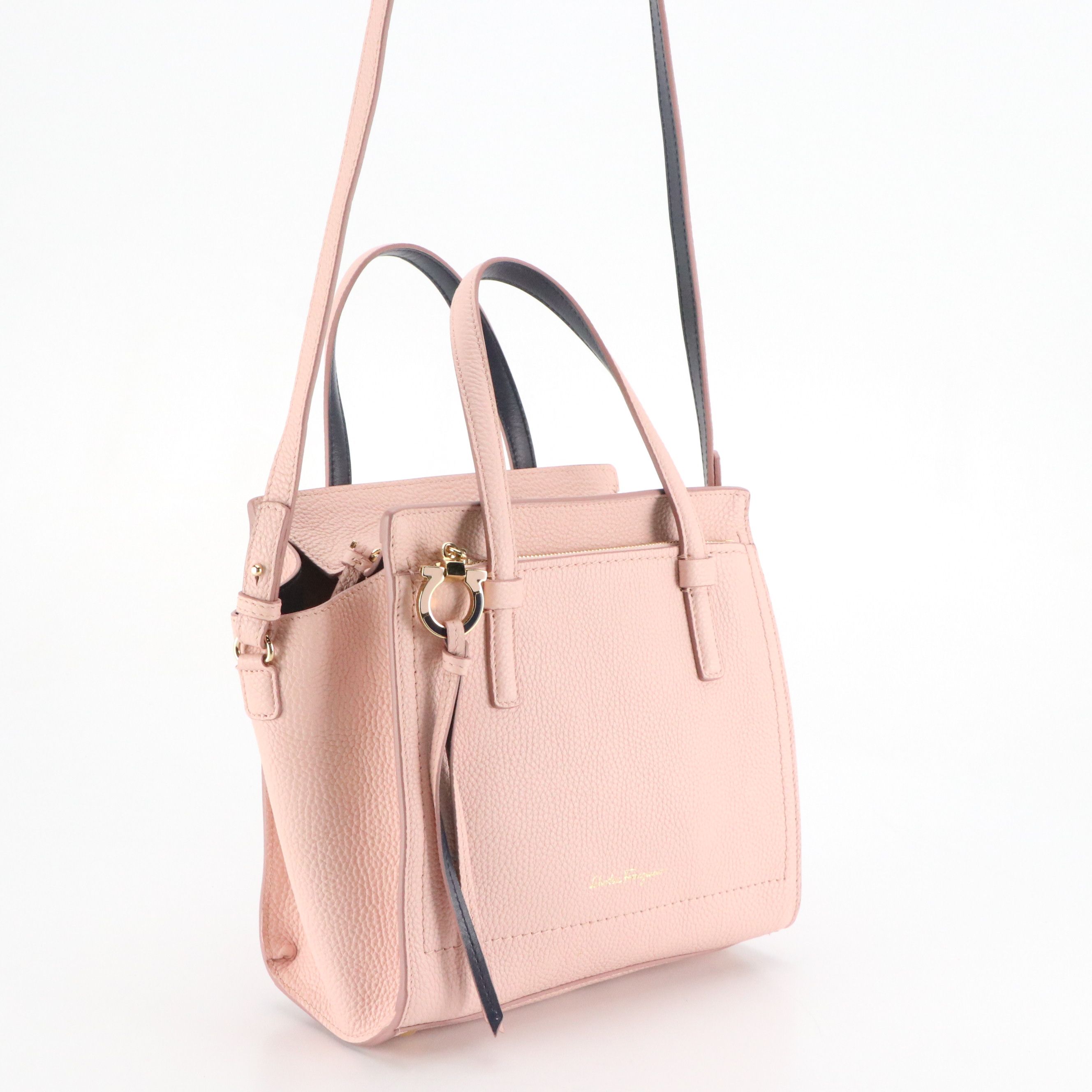 Salvatore Ferragamo Pink Calfskin Grain Leather Amy Two-Way Tote Bag