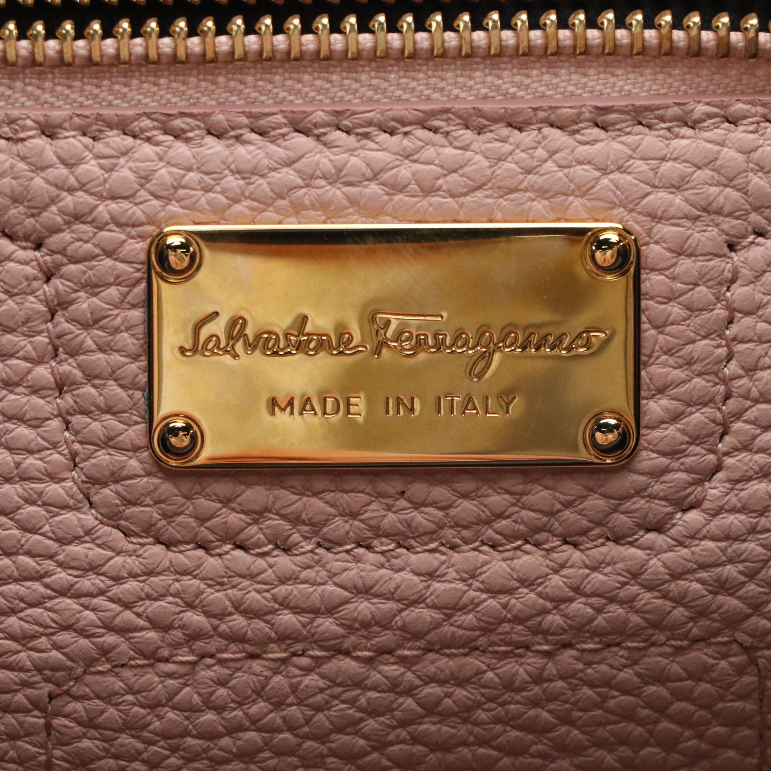 Salvatore Ferragamo Pink Calfskin Grain Leather Amy Two-Way Tote Bag