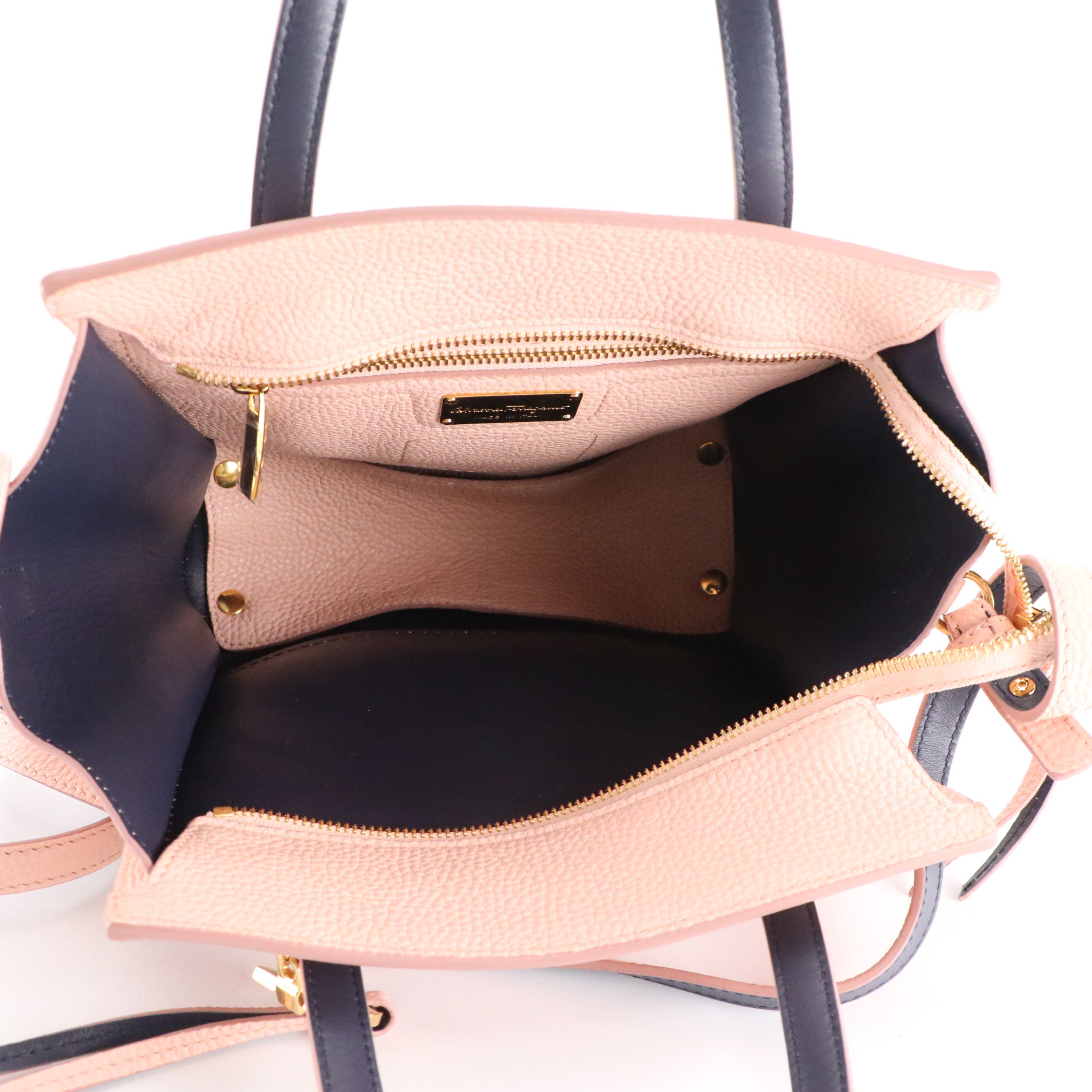 Salvatore Ferragamo Pink Calfskin Grain Leather Amy Two-Way Tote Bag