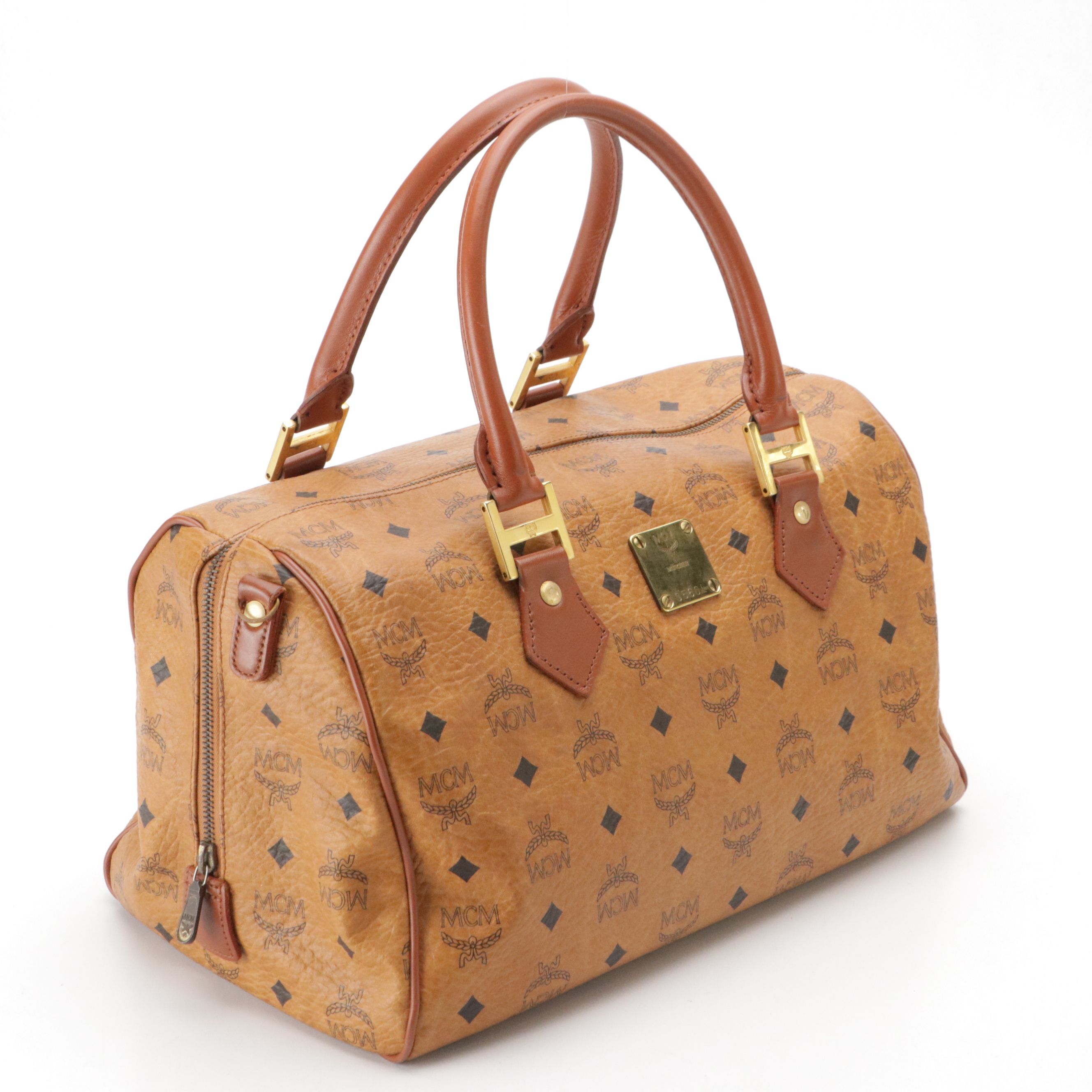 MCM Large Handbag in Cognac Visetos Canvas with Leather Trim