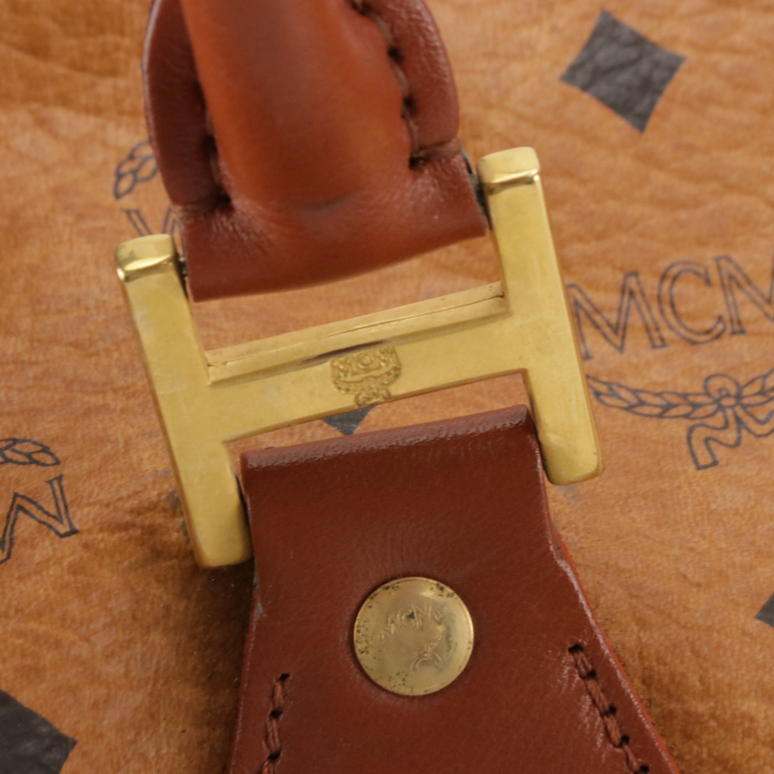 MCM Large Handbag in Cognac Visetos Canvas with Leather Trim