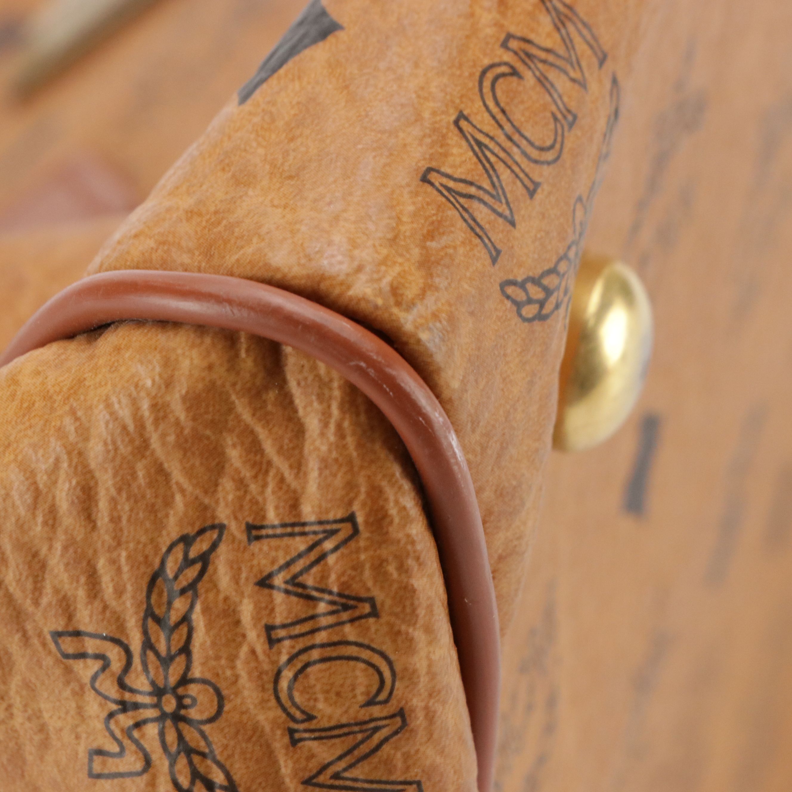 MCM Large Handbag in Cognac Visetos Canvas with Leather Trim