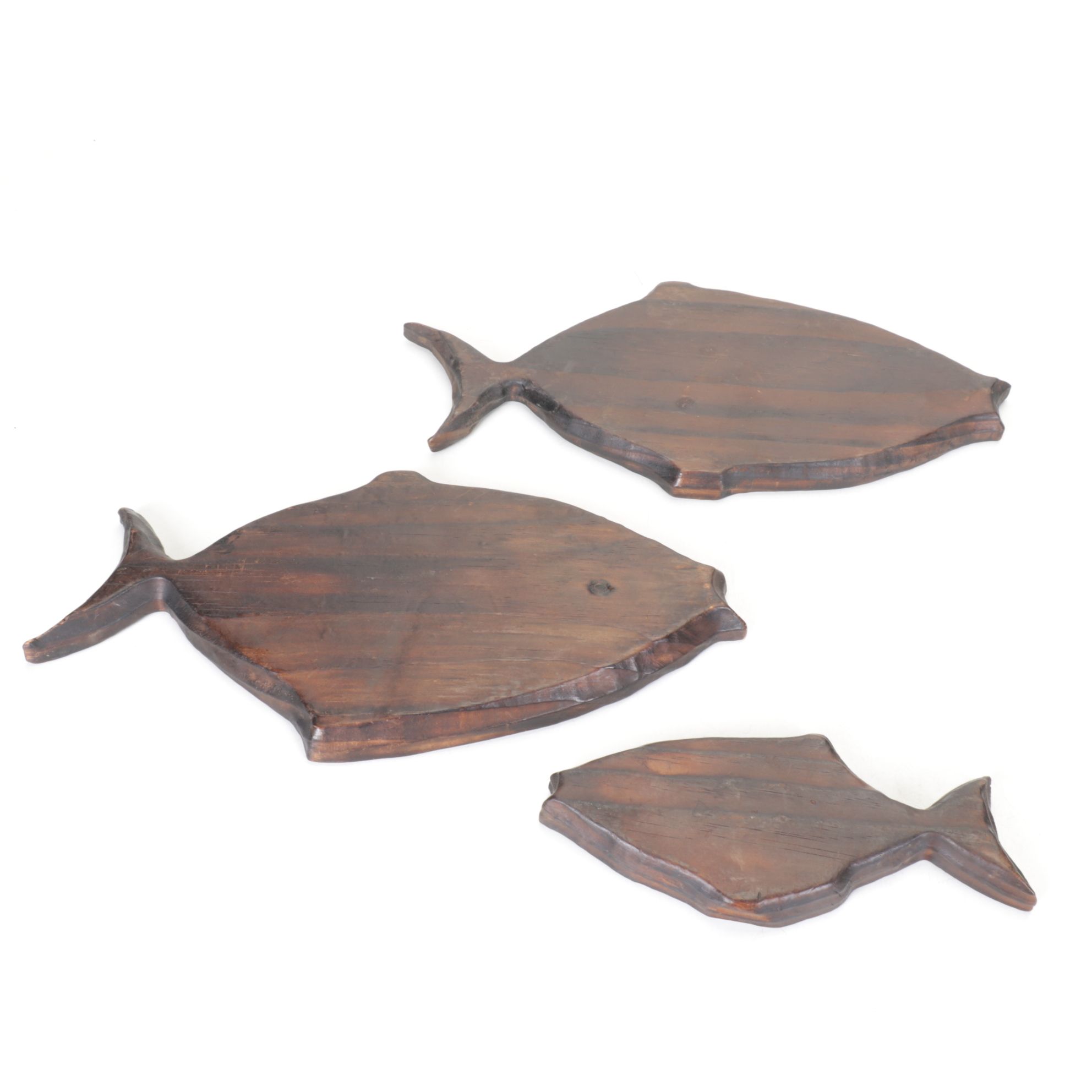 Merrill Ames for VEFA "Lolipop" Enamel Bowl with Hand Carved Wood Fish Platters