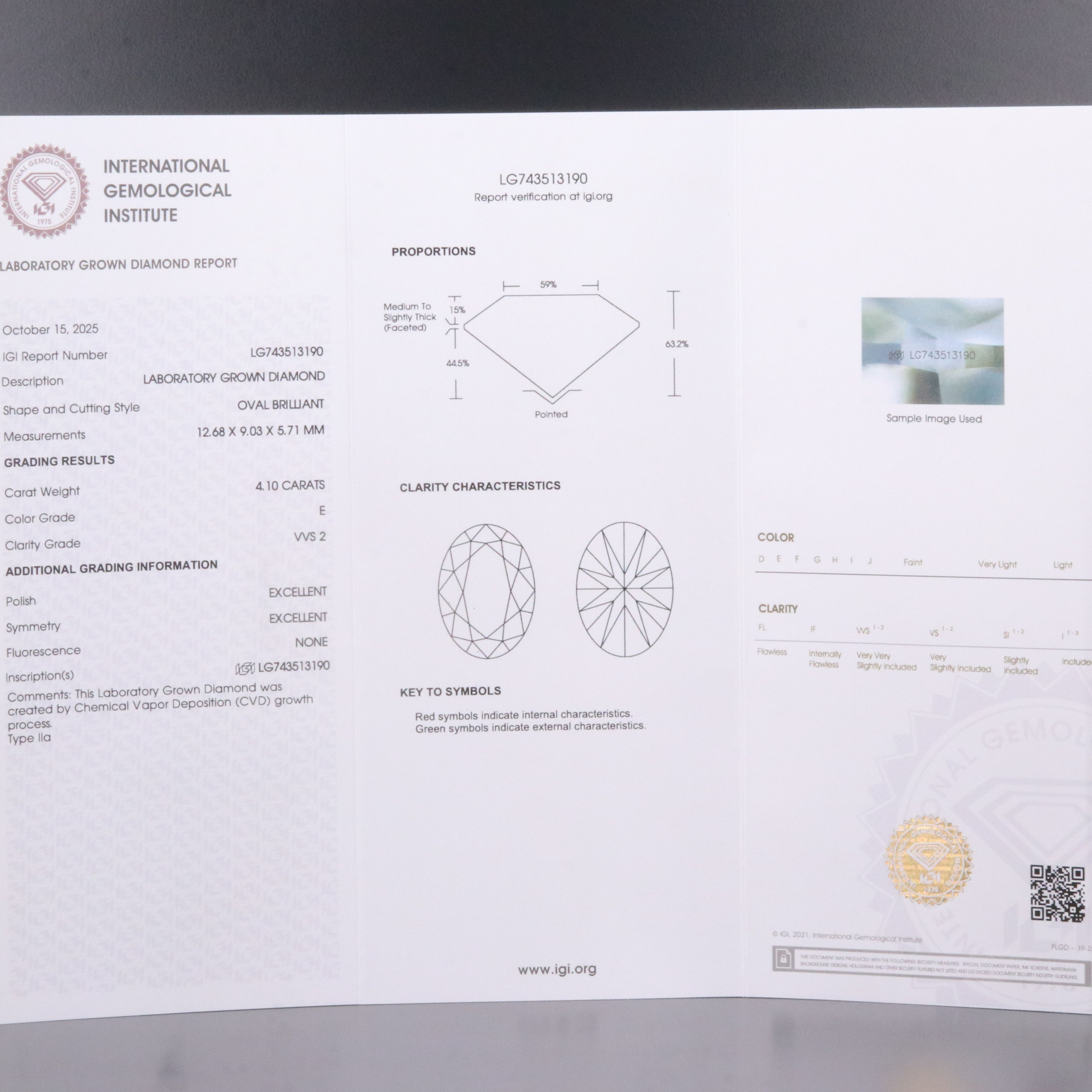 Loose 4.10 CT Lab Grown Diamond with IGI Report