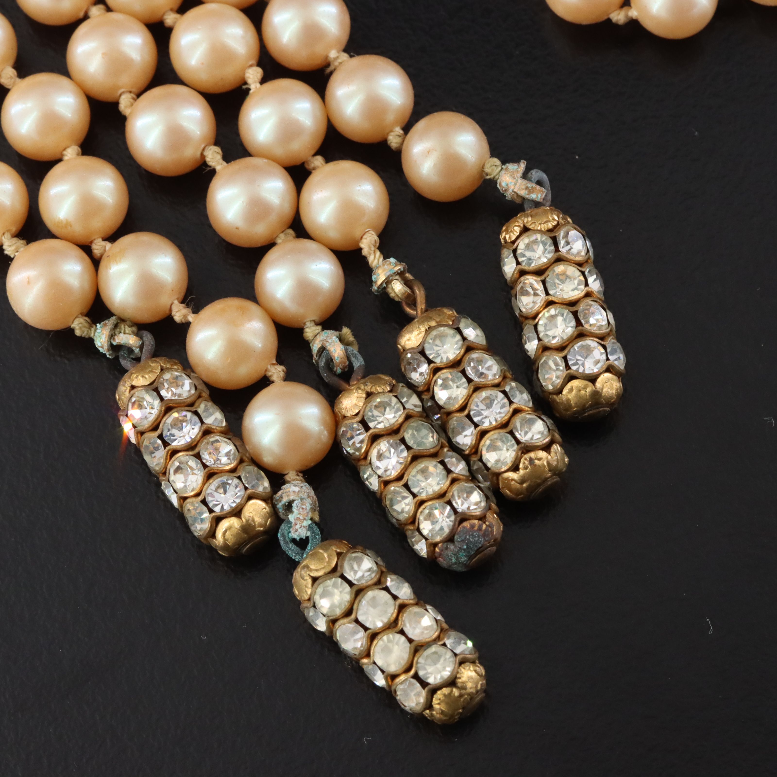 Stanley Hagler NYC Glass Pearl and Rhinestone Waterfall Brooch