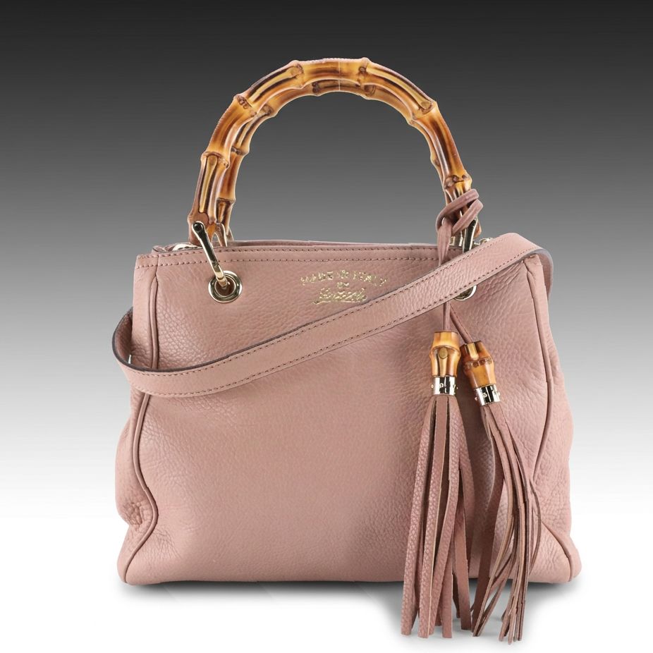 Gucci Bamboo Calfskin Grain Leather Two-Way Bag with Tassels