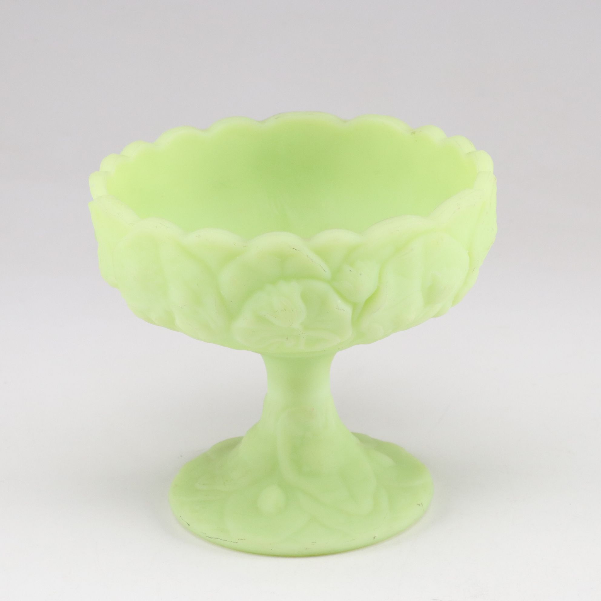 Fenton "Water Lily" Uranium Glass Compote, Houze Jadeite "Seals" Stand and More