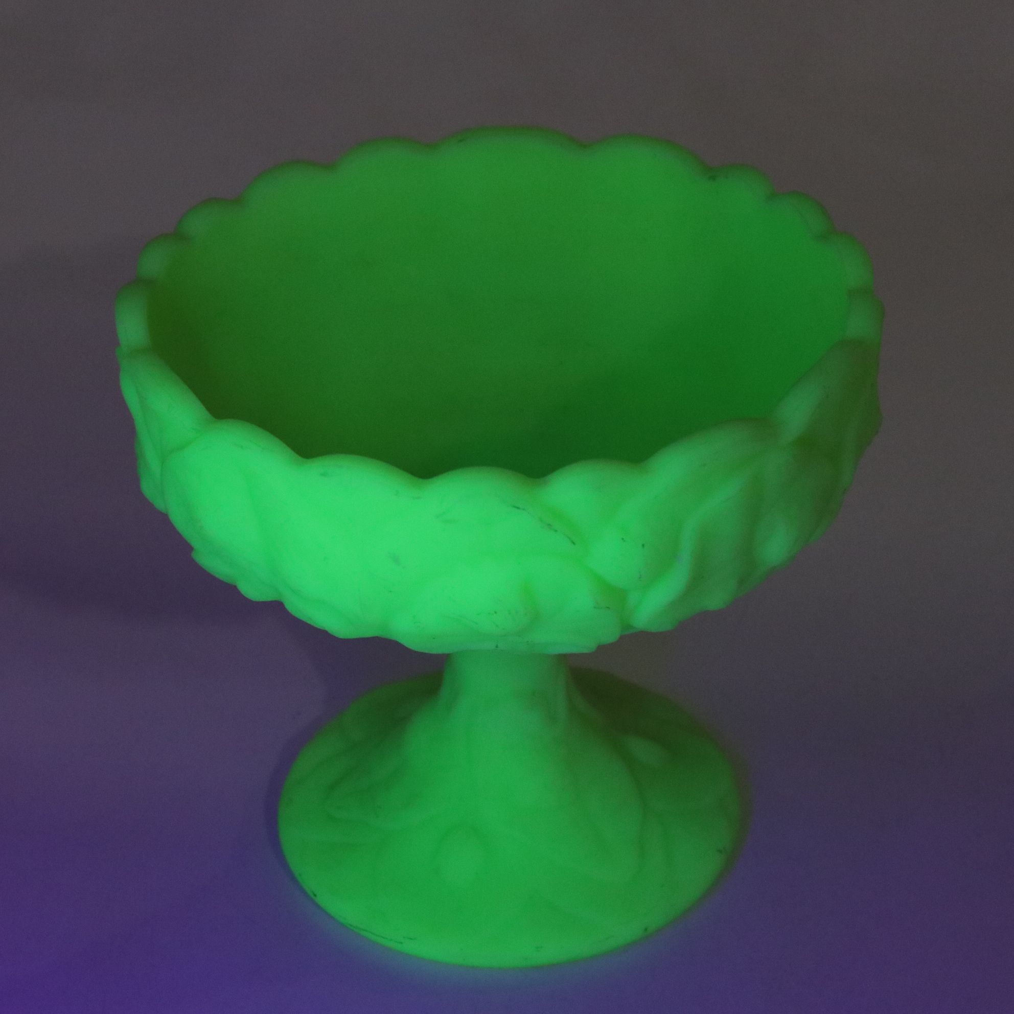 Fenton "Water Lily" Uranium Glass Compote, Houze Jadeite "Seals" Stand and More