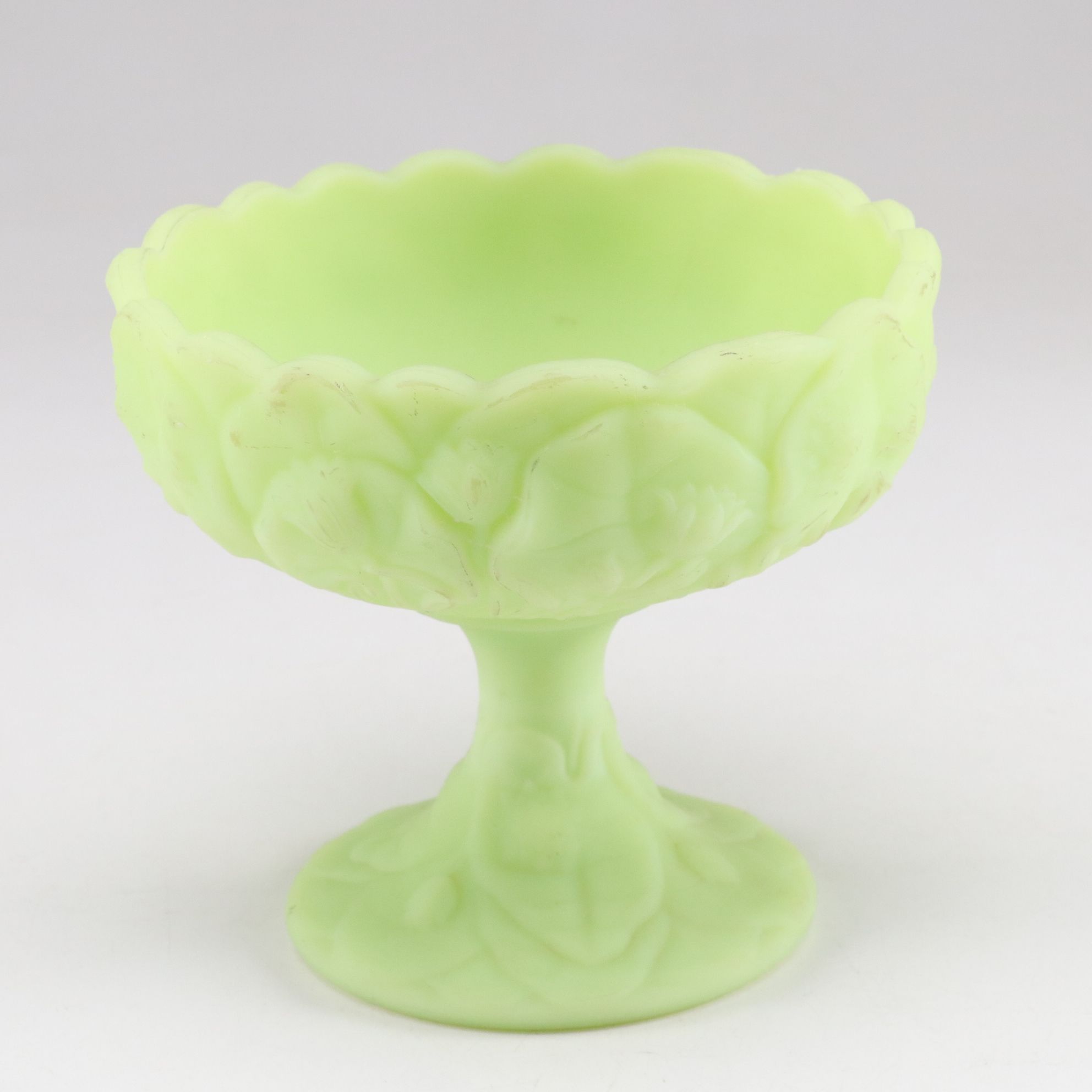 Fenton "Water Lily" Uranium Glass Compote, Houze Jadeite "Seals" Stand and More