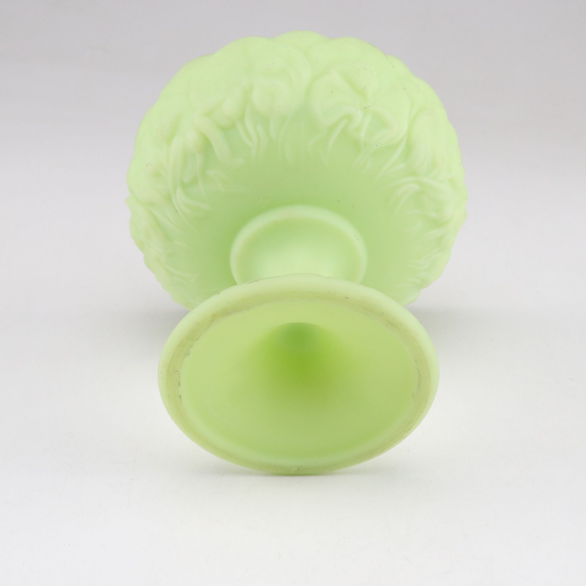 Fenton "Water Lily" Uranium Glass Compote, Houze Jadeite "Seals" Stand and More