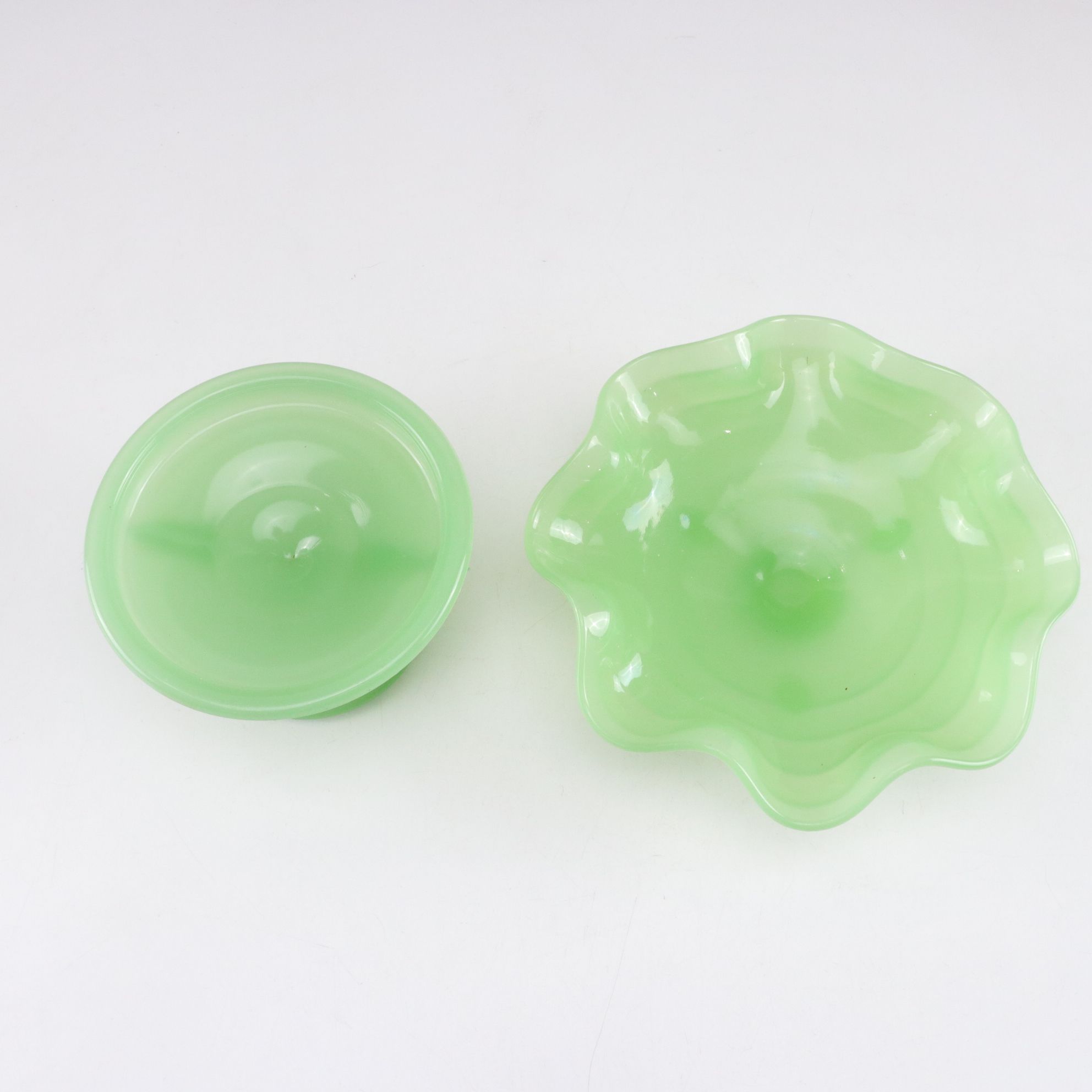 Fenton "Water Lily" Uranium Glass Compote, Houze Jadeite "Seals" Stand and More