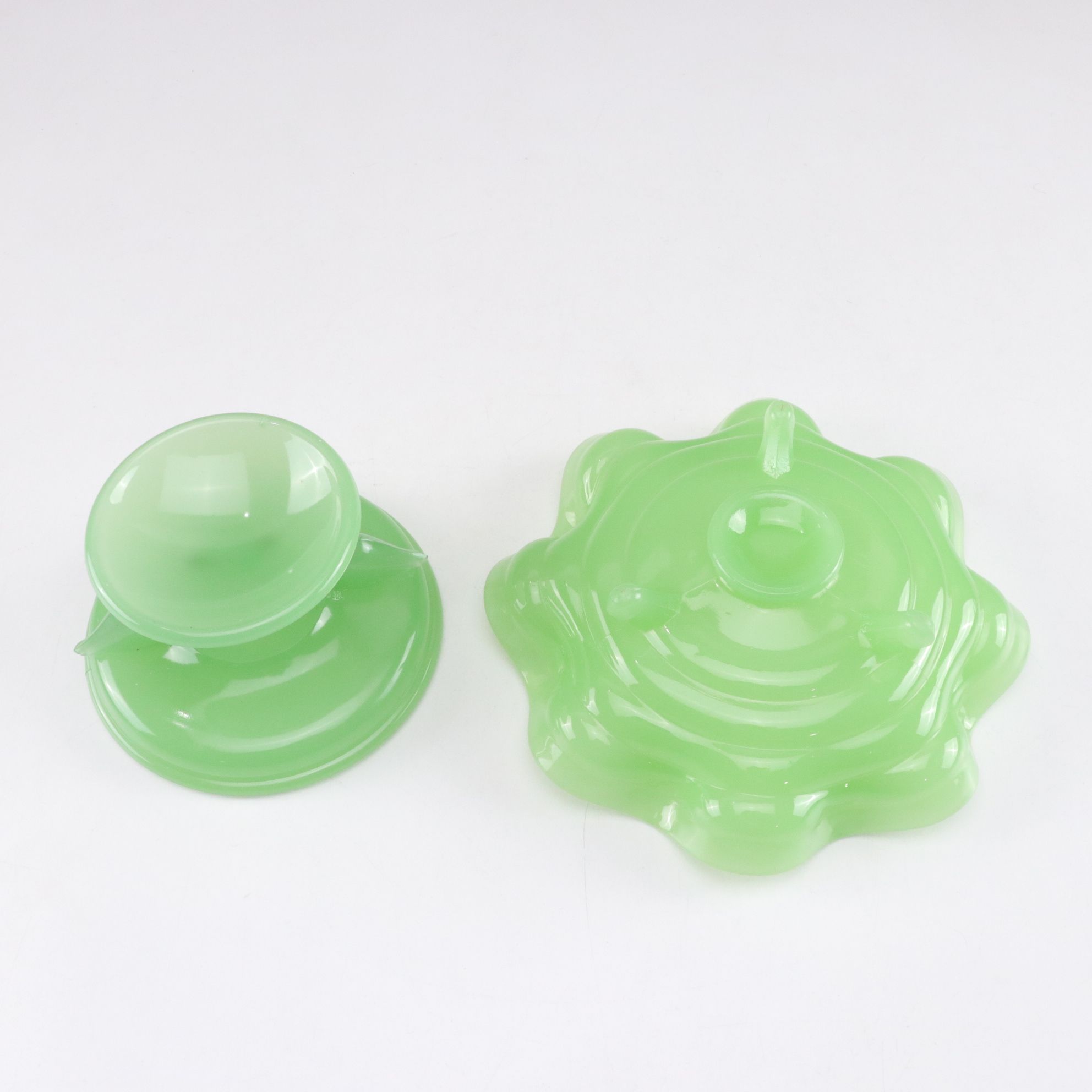 Fenton "Water Lily" Uranium Glass Compote, Houze Jadeite "Seals" Stand and More