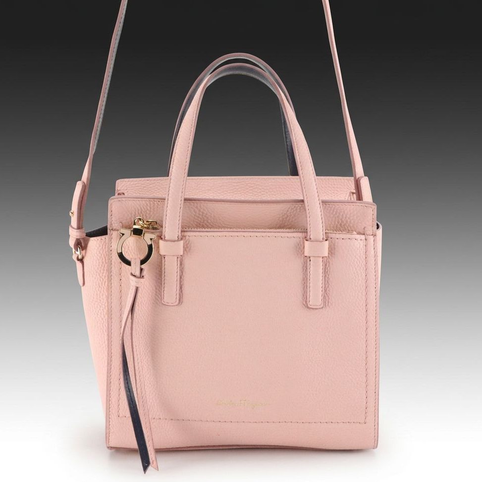 Salvatore Ferragamo Pink Calfskin Grain Leather Amy Two-Way Tote Bag