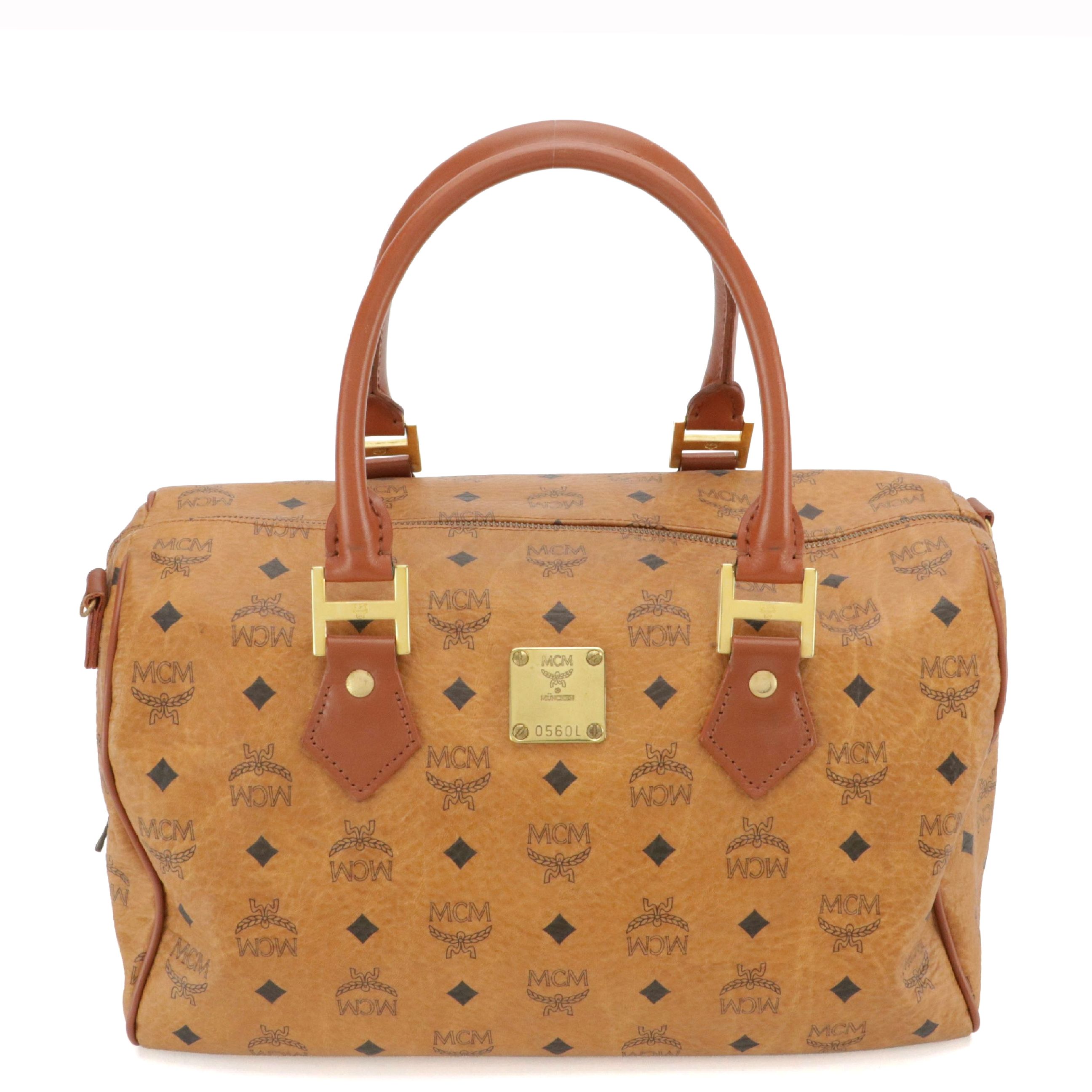 MCM Large Handbag in Cognac Visetos Canvas with Leather Trim