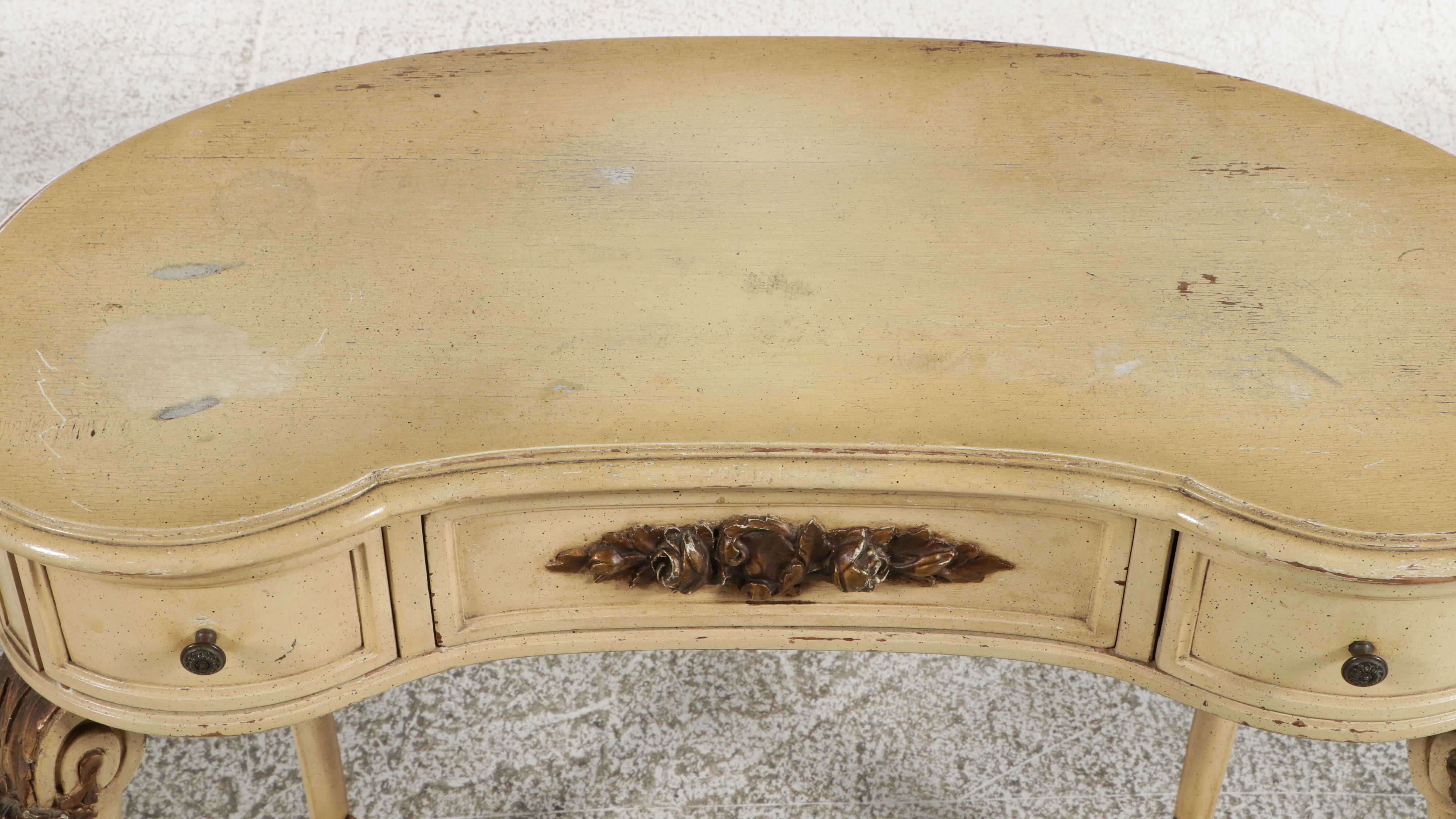 French Provincial Style Kidney-Shaped Vanity and Stool Set, Mid to Late 20th C.