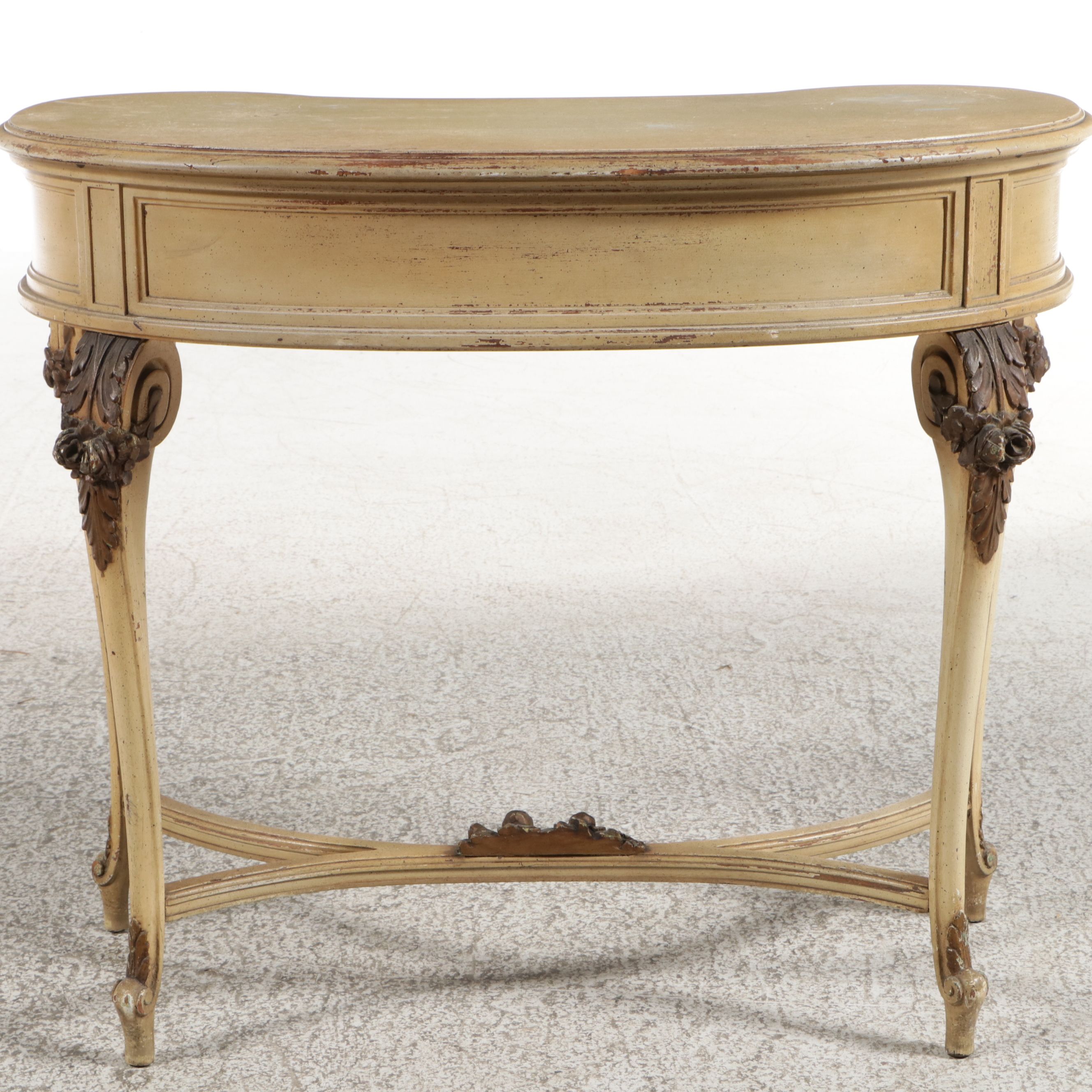 French Provincial Style Kidney-Shaped Vanity and Stool Set, Mid to Late 20th C.