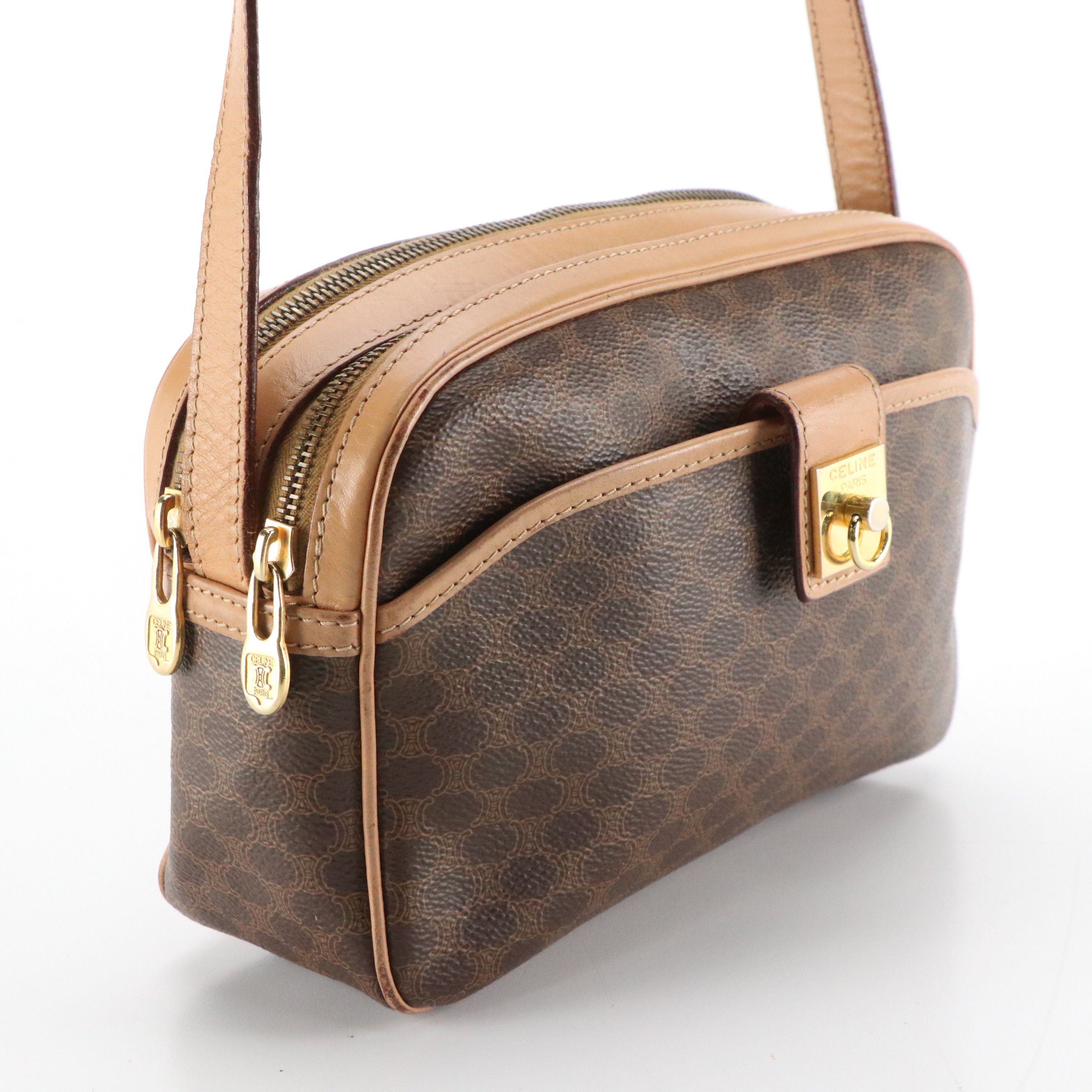 Celine Double-Zip Camera Bag in Macadam Canvas and Leather