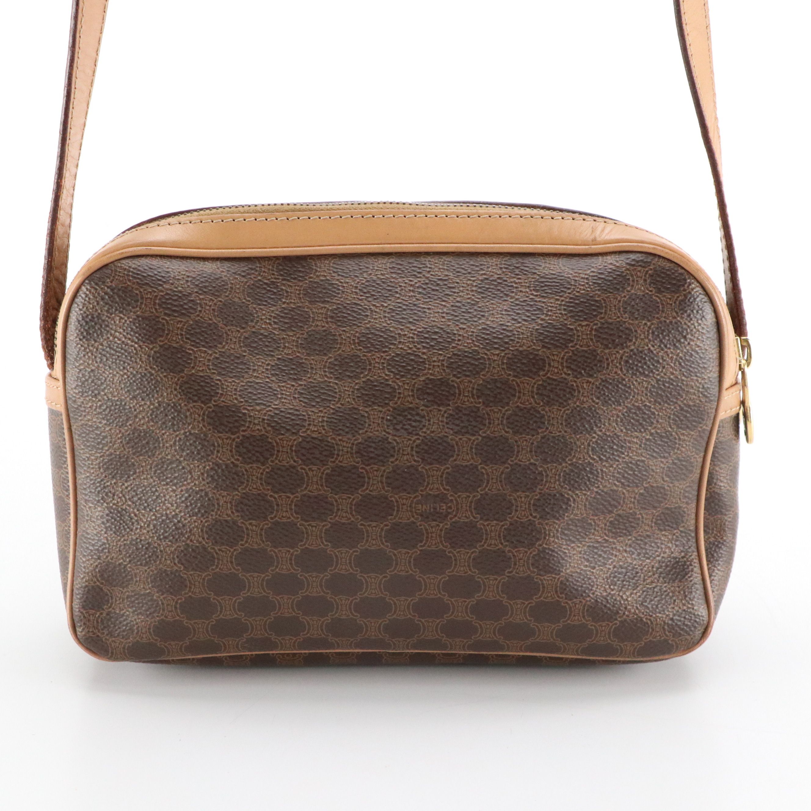 Celine Double-Zip Camera Bag in Macadam Canvas and Leather