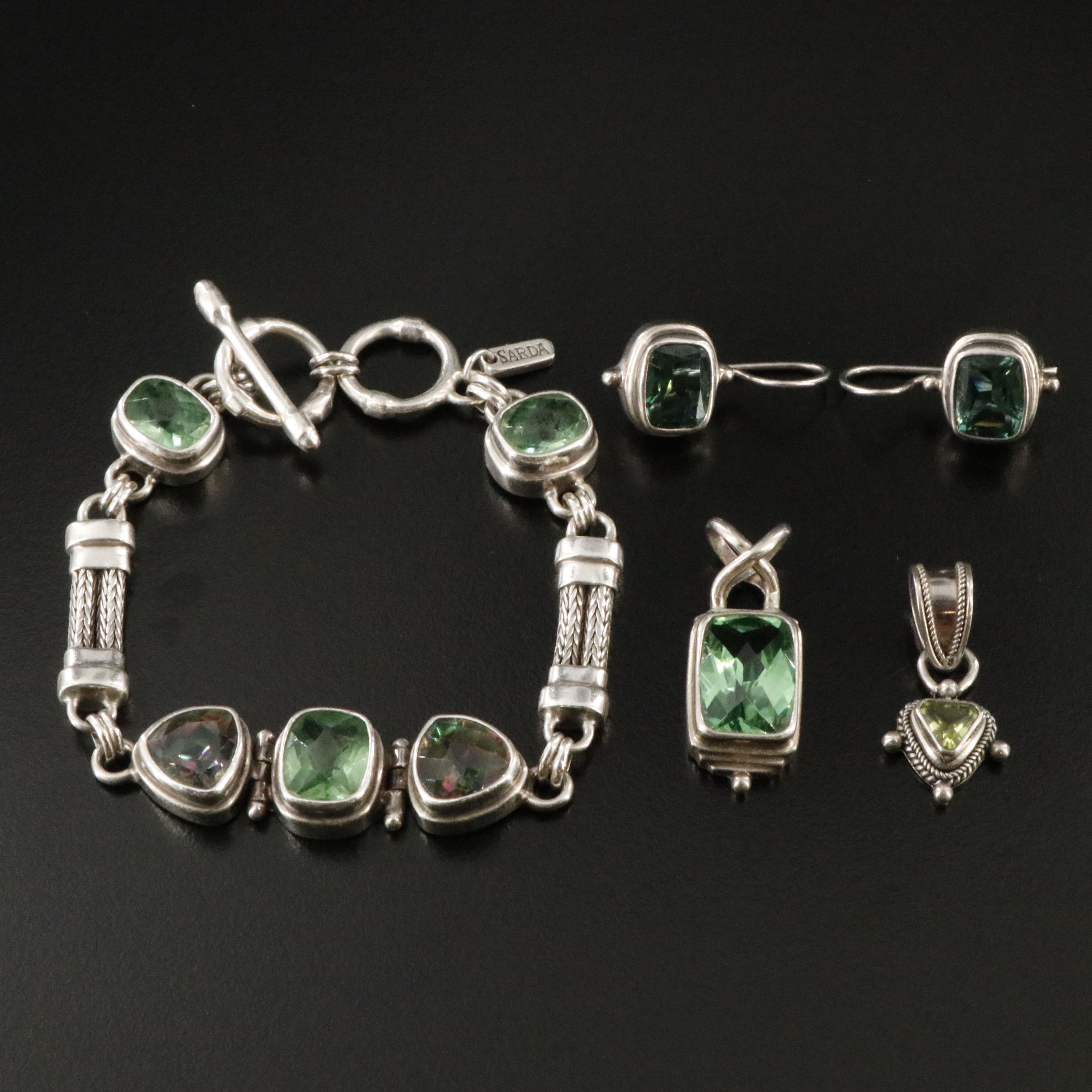 Sarda Sterling Jewelry Collection Including Topaz, Glass and Peridot