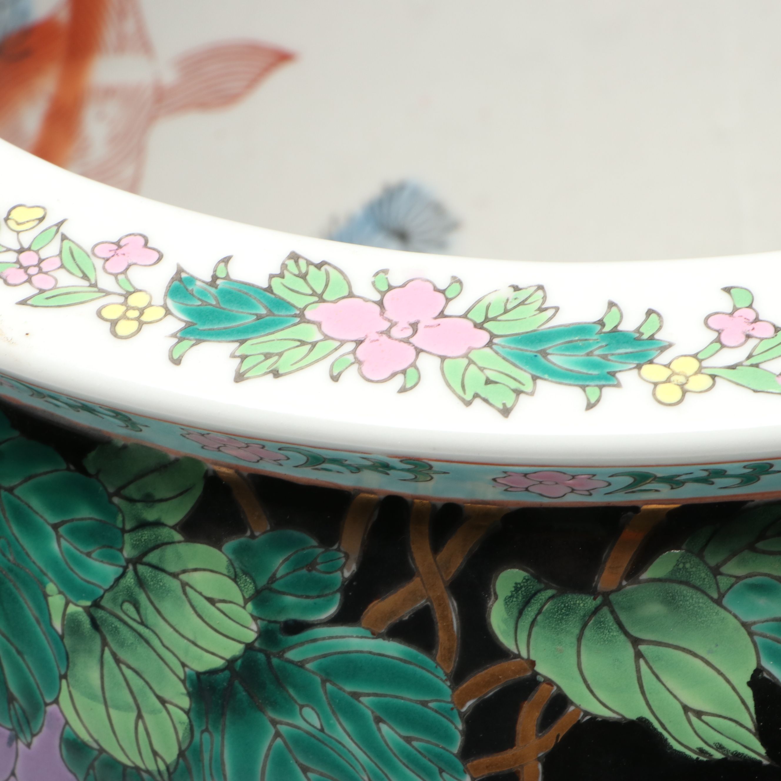 Chinese Famille Noire Hand-Painted Porcelain Fishbowl Planter