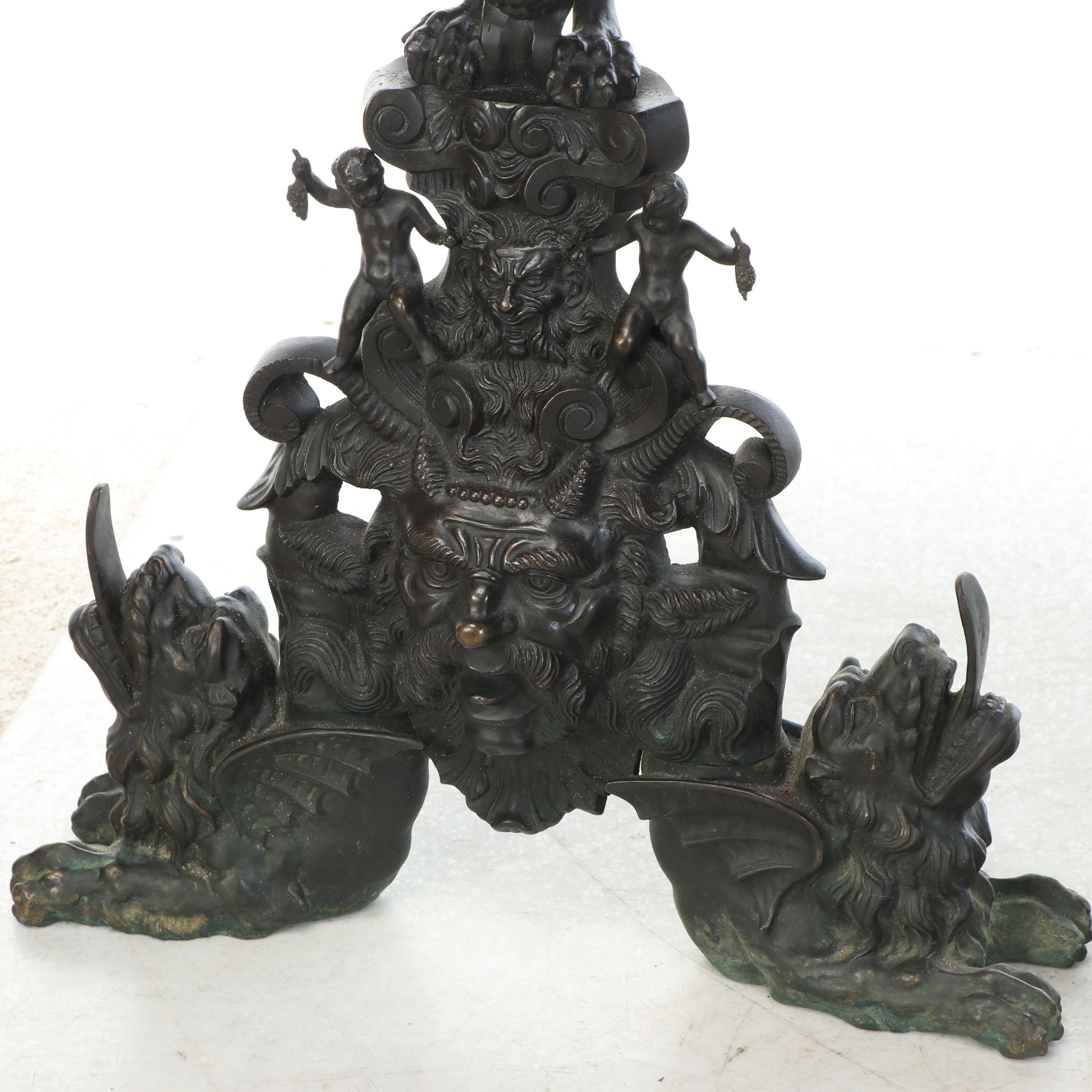 Pair of Italian Renaissance Revival "Lion and Satyr" Andirons