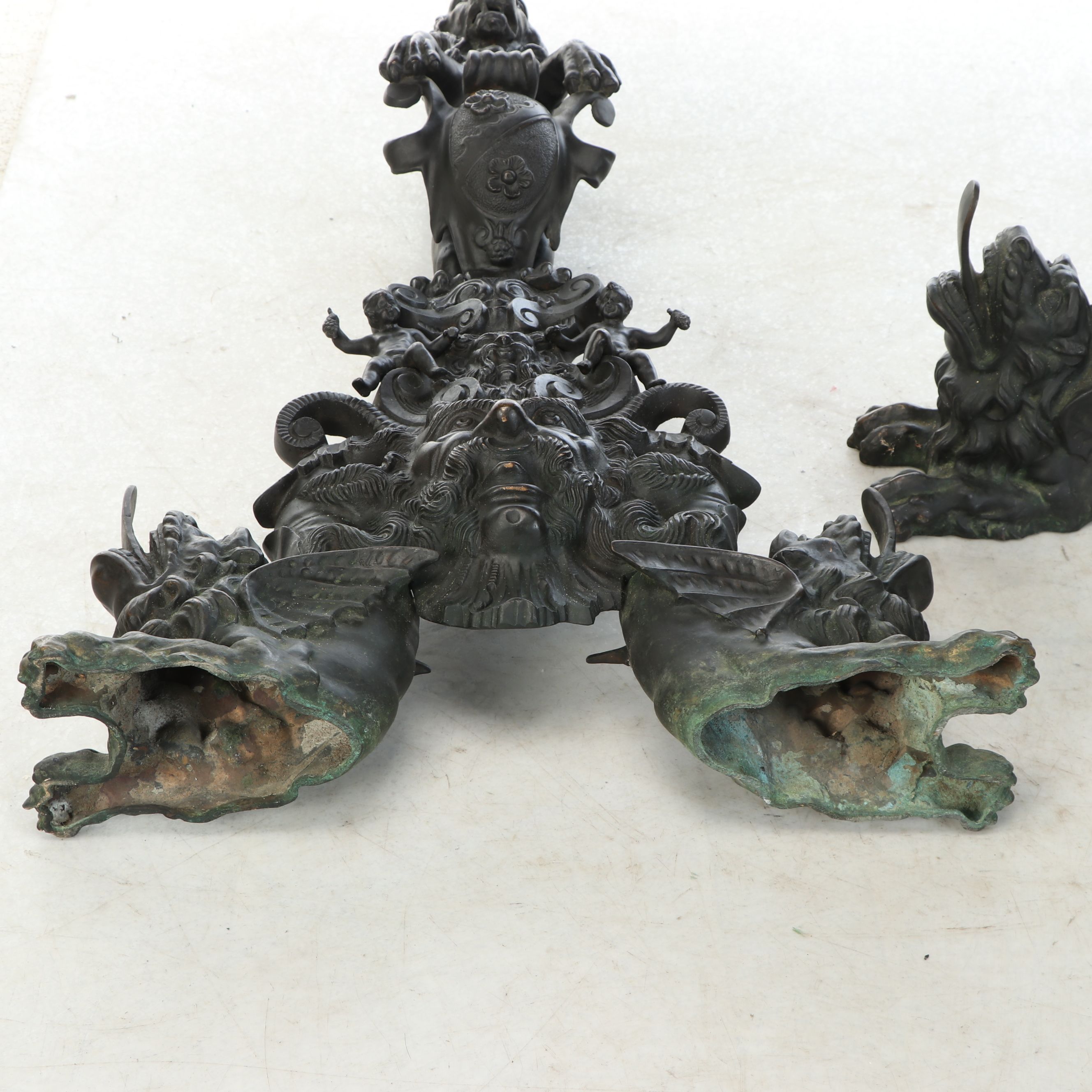 Pair of Italian Renaissance Revival "Lion and Satyr" Andirons