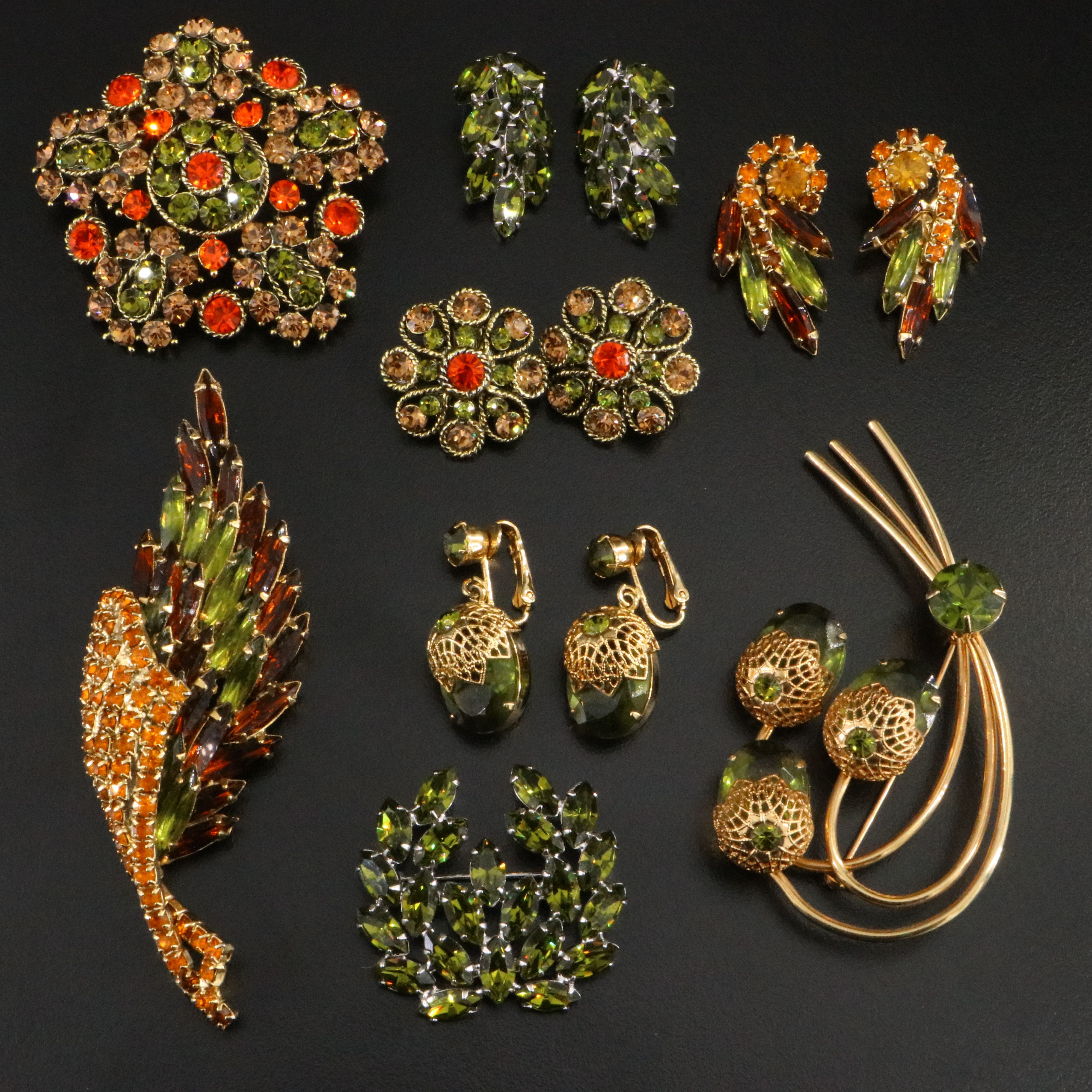 Rhinestone Brooch and Earrings Sets Including B. David
