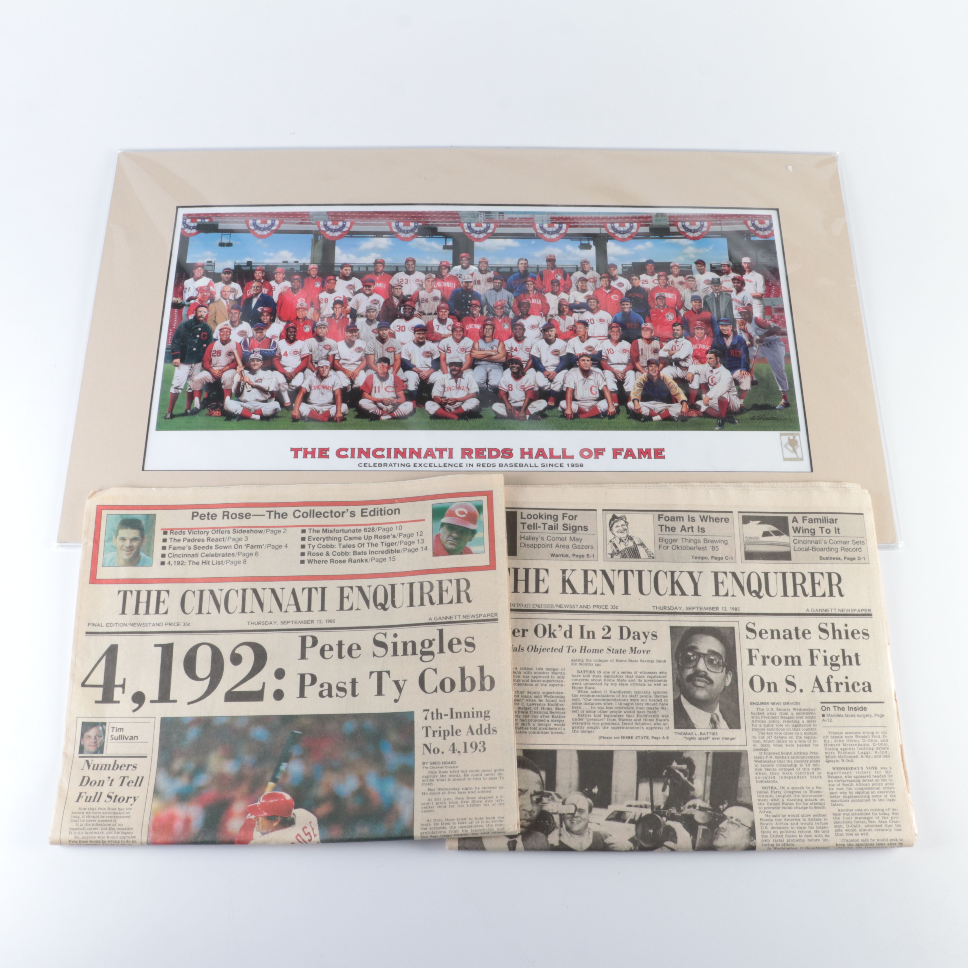 Cincinnati Reds Hall of Fame Matted Print and Pete Rose 4,192 Newspapers