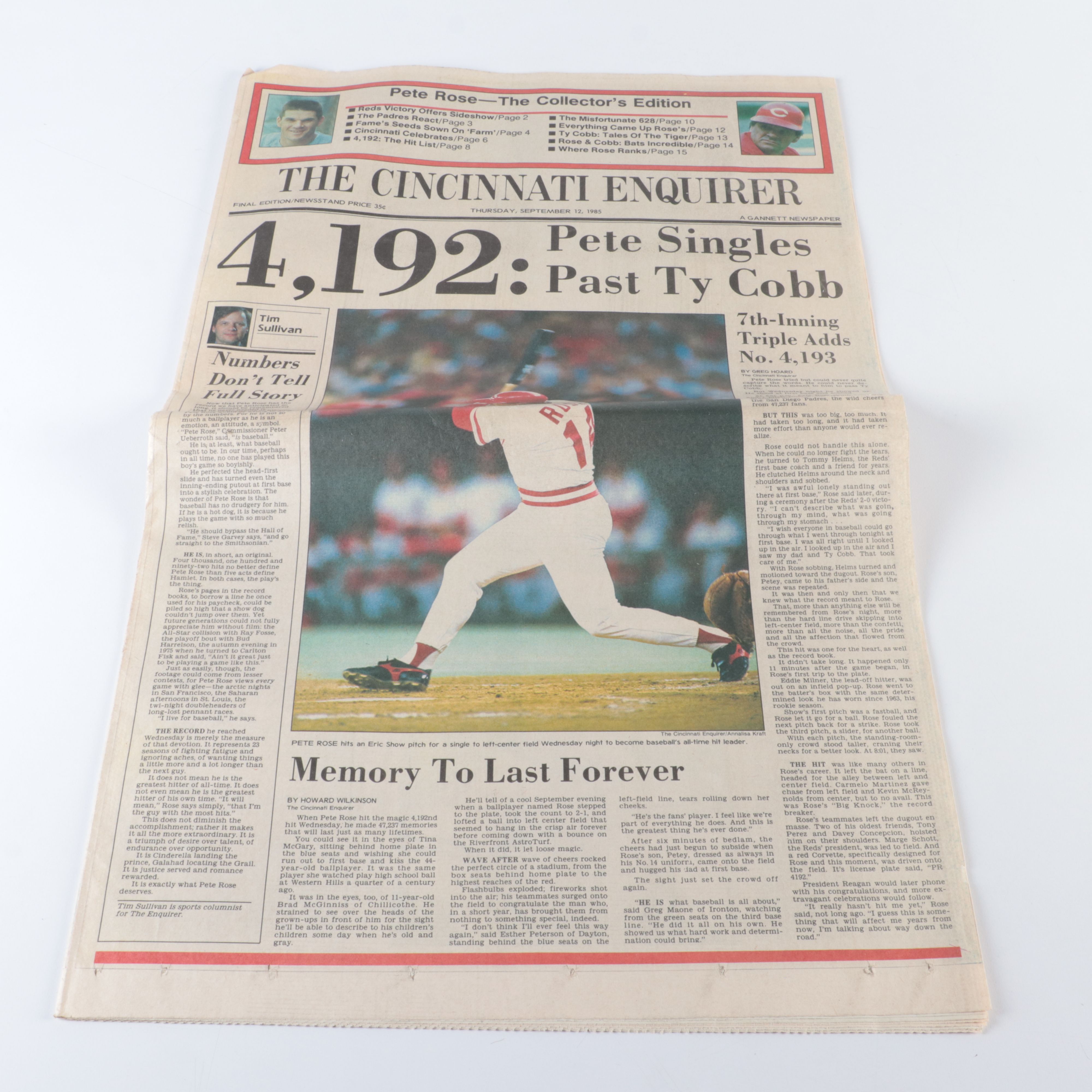 Cincinnati Reds Hall of Fame Matted Print and Pete Rose 4,192 Newspapers
