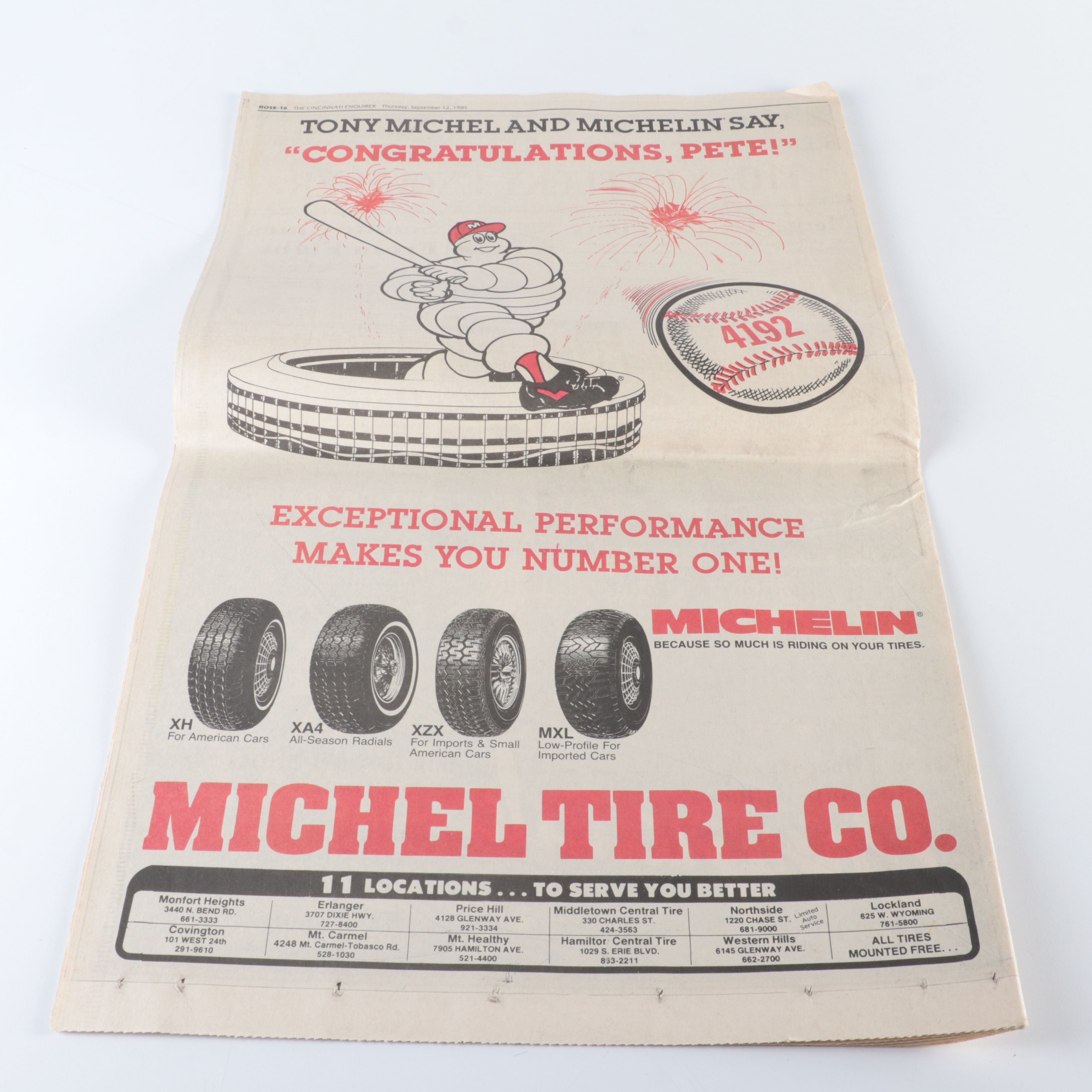 Cincinnati Reds Hall of Fame Matted Print and Pete Rose 4,192 Newspapers