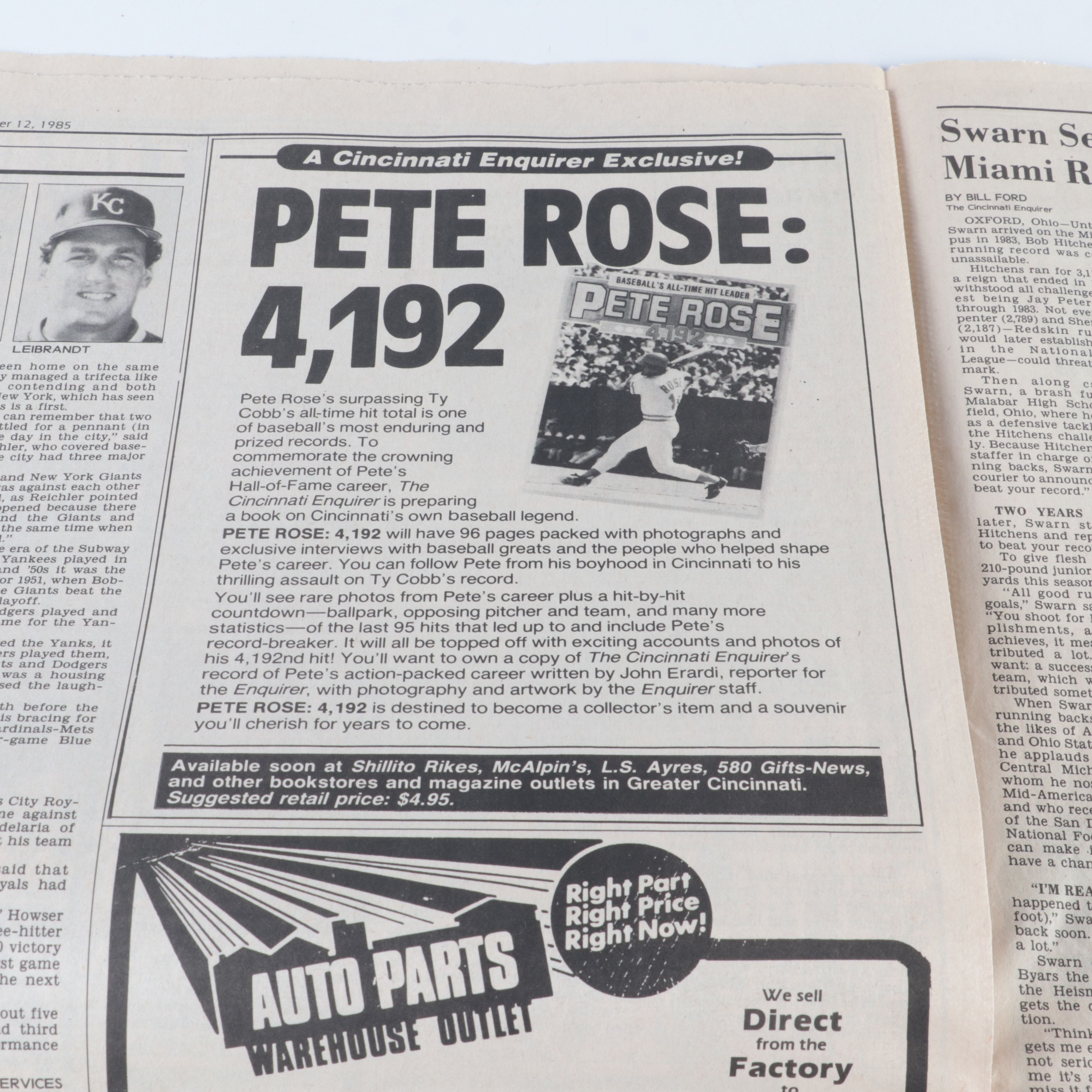Cincinnati Reds Hall of Fame Matted Print and Pete Rose 4,192 Newspapers