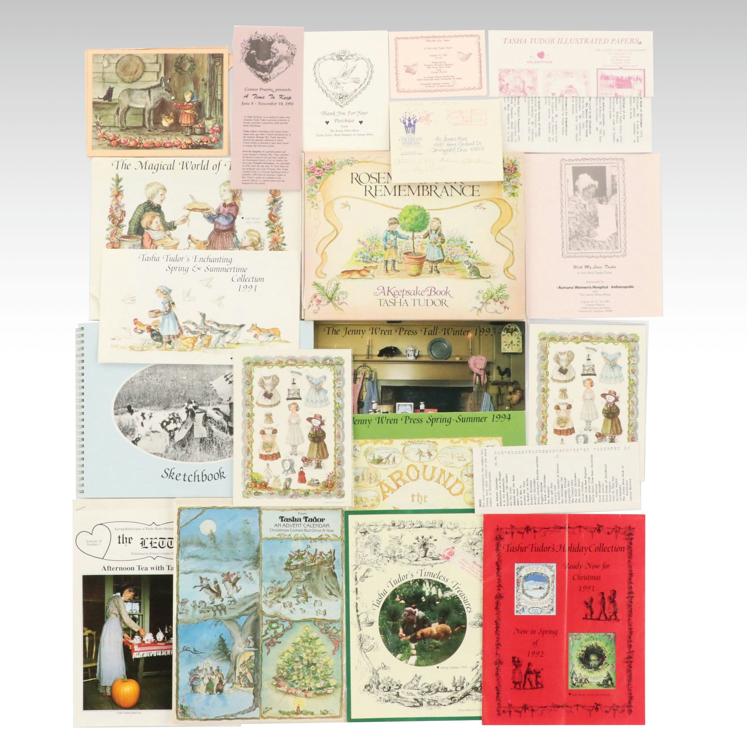 Signed "Tasha Tudor's Sketchbook" with Tasha Tudor Prints and More Ephemera