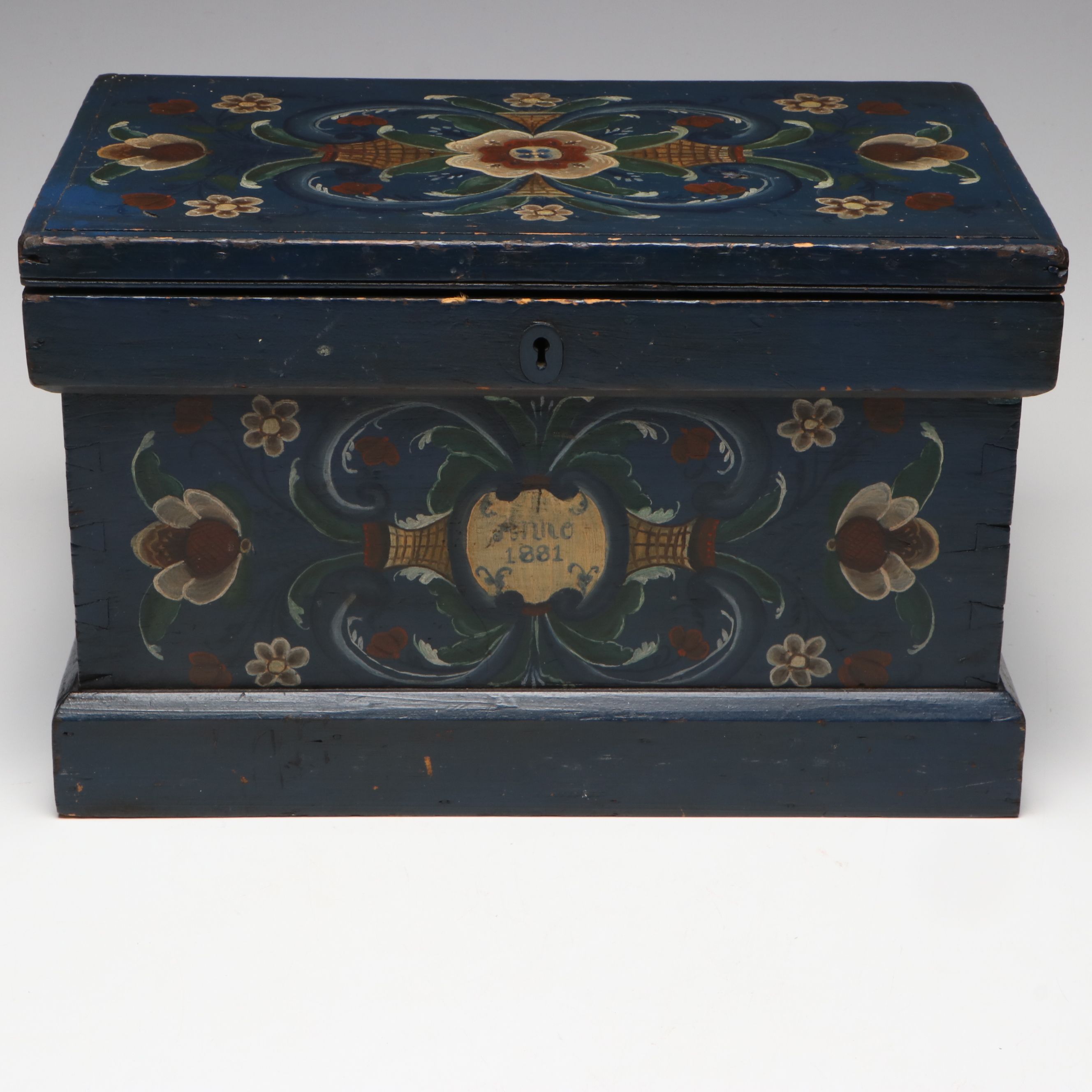 Rosemåling Wooden Dowry Chest, 1881