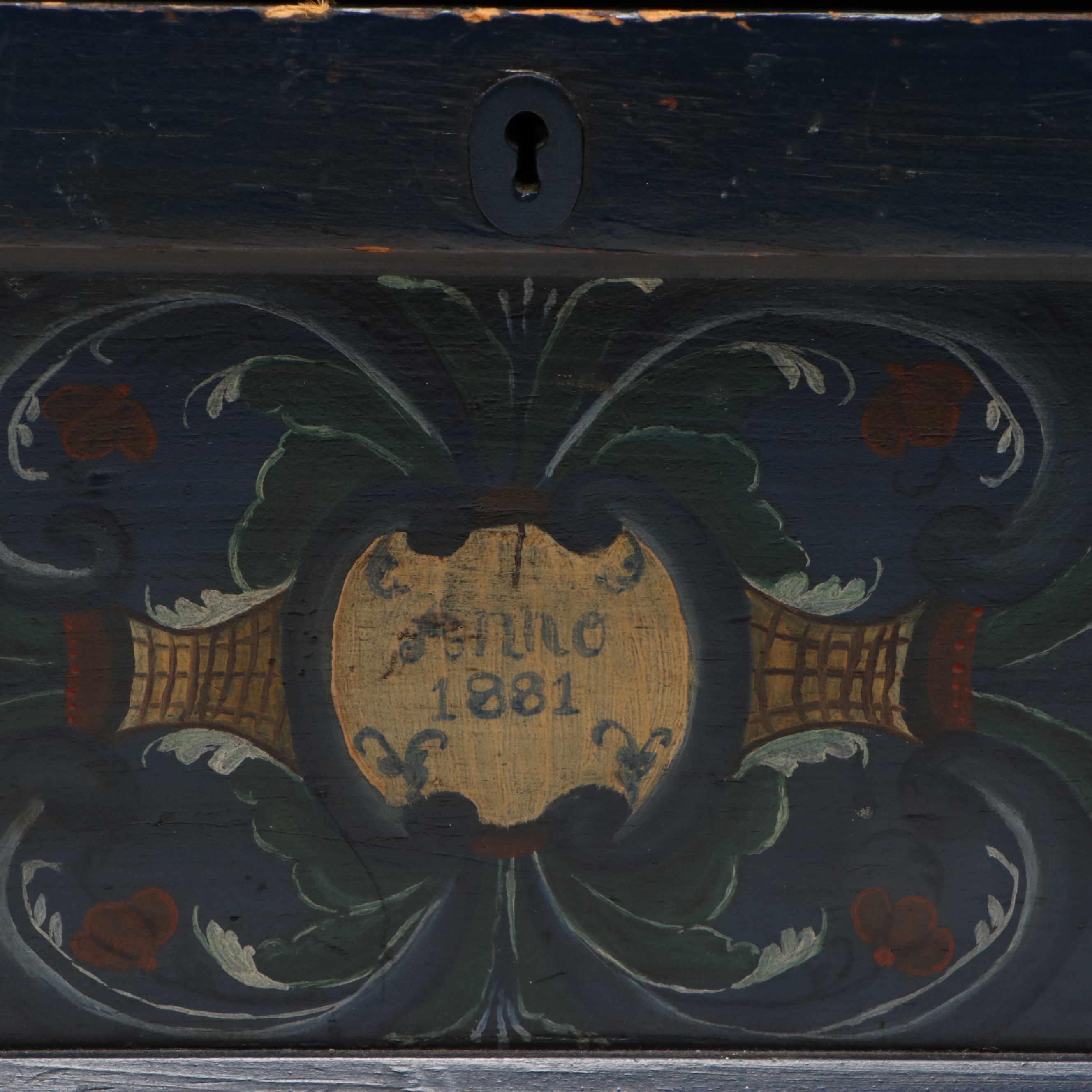 Rosemåling Wooden Dowry Chest, 1881