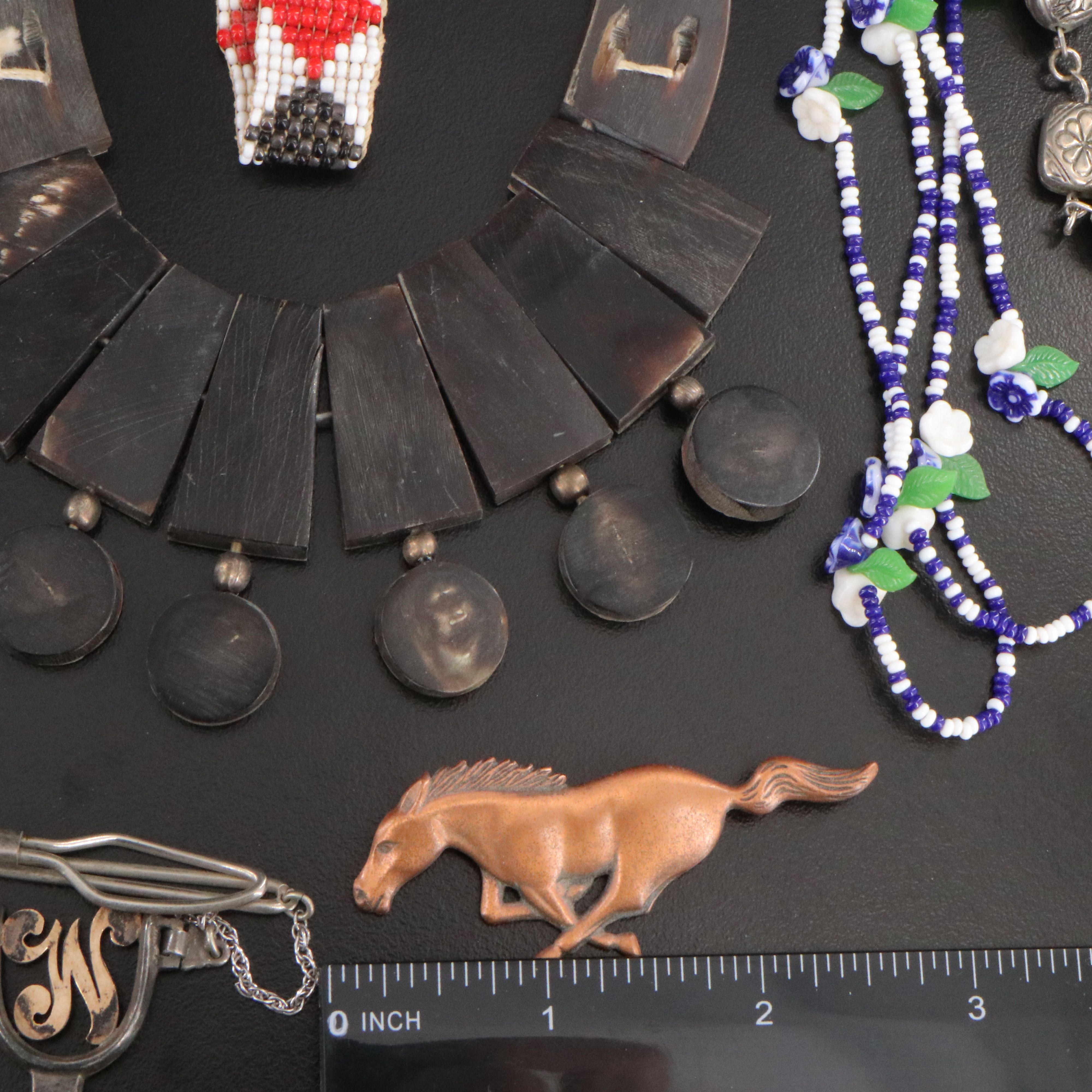 Western Jewelry Collection Including Faience Scarab, Bone and Enamel