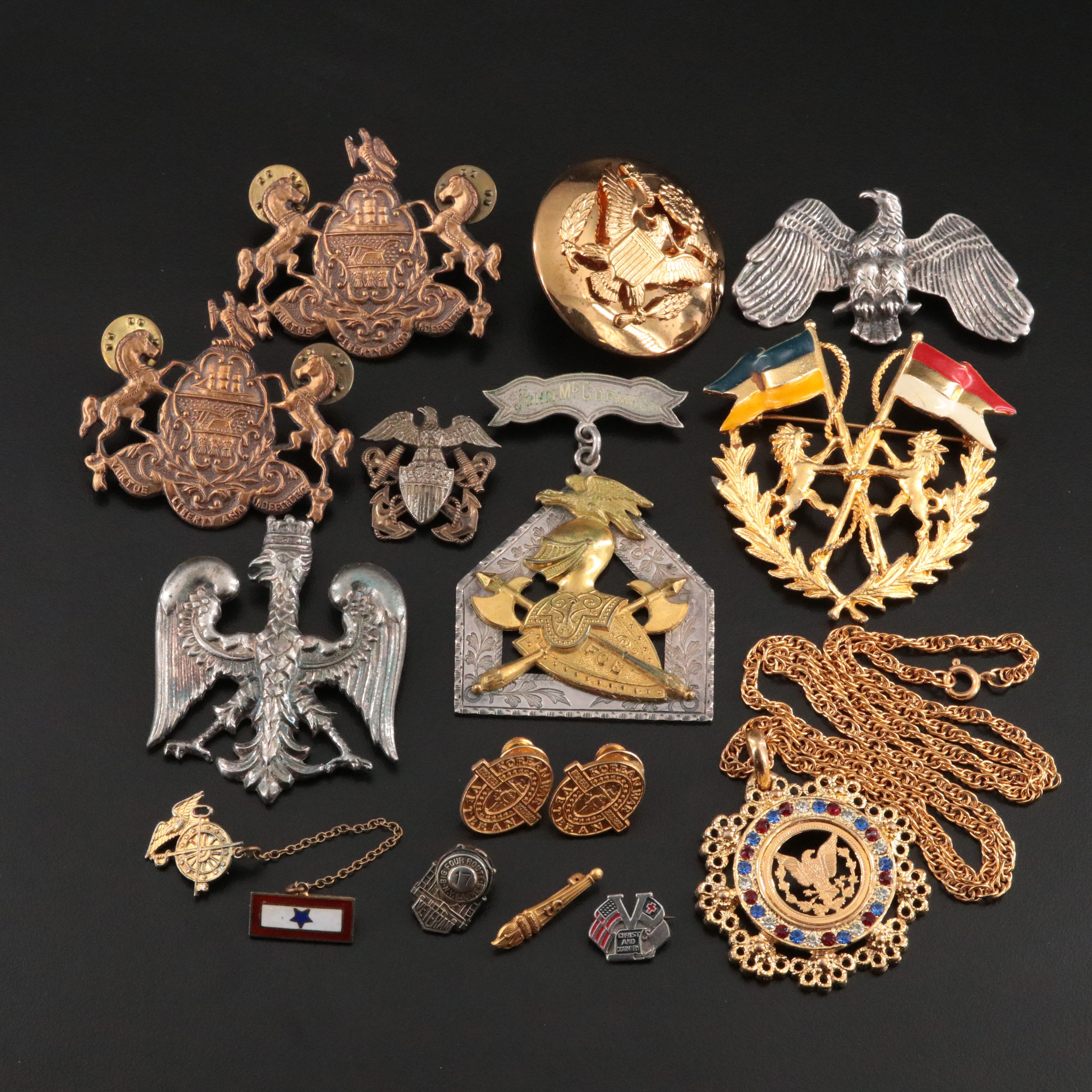 1894 Masonic Knights of Pythias & WWII Sterling Navy Pin ft. in Militaria