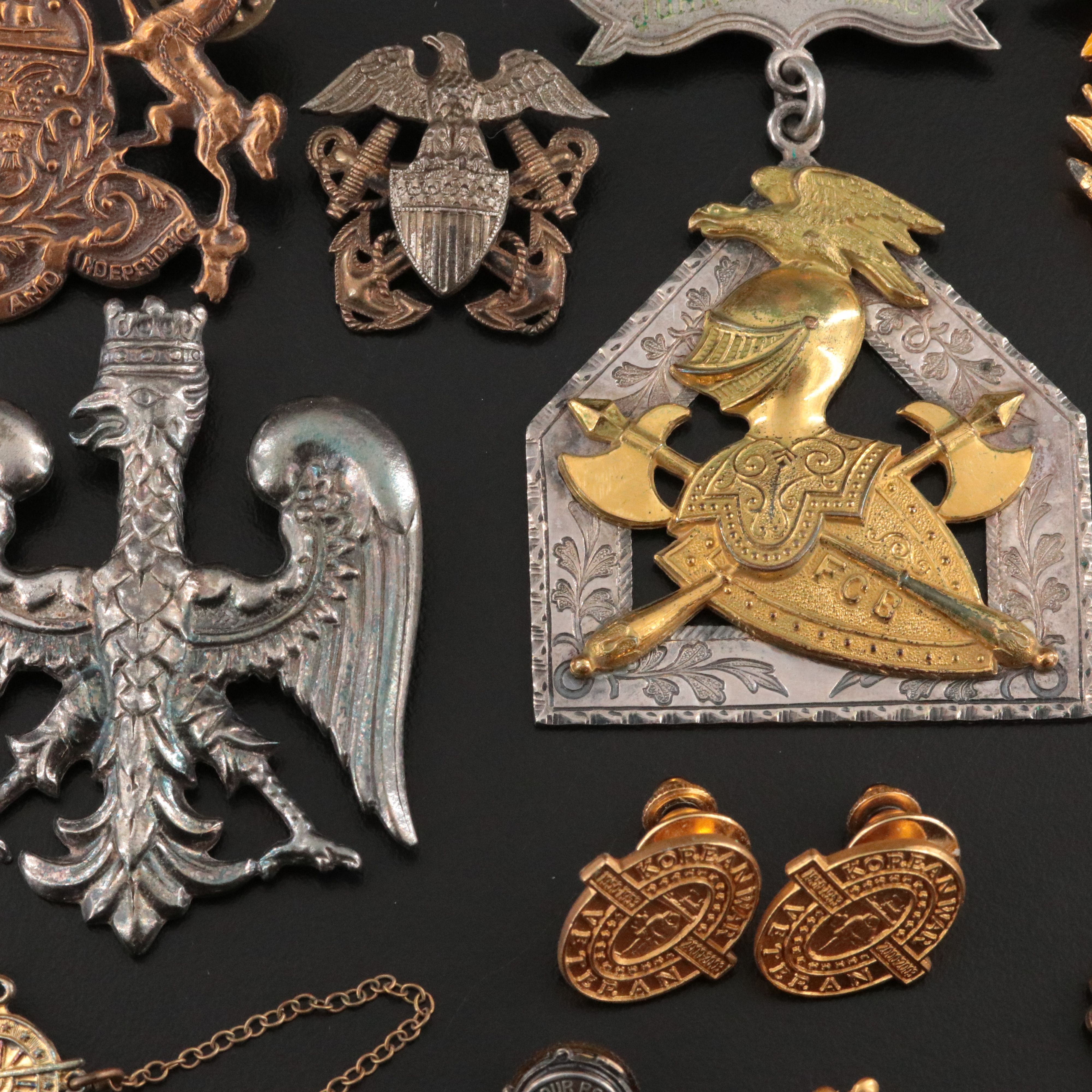 1894 Masonic Knights of Pythias & WWII Sterling Navy Pin ft. in Militaria