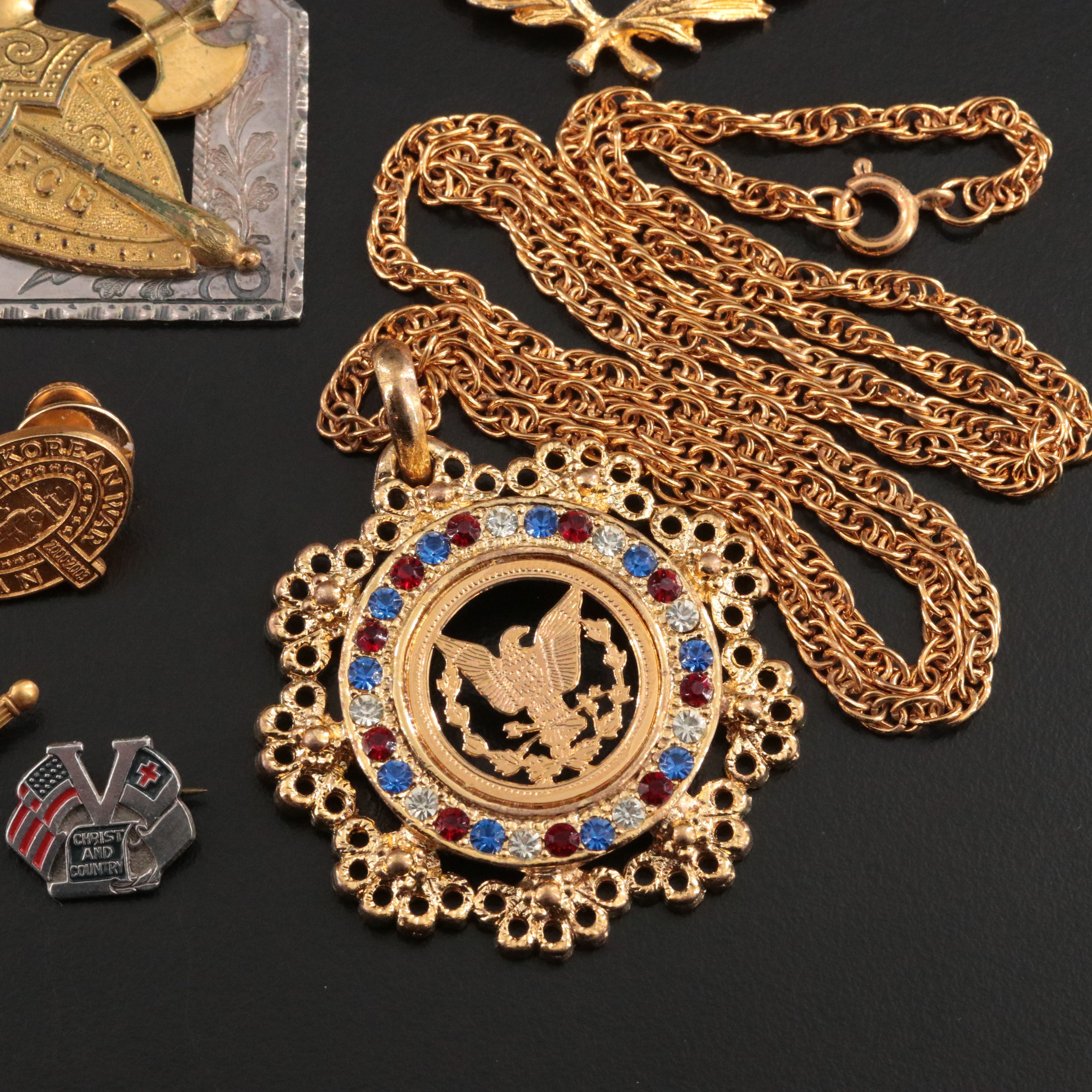 1894 Masonic Knights of Pythias & WWII Sterling Navy Pin ft. in Militaria