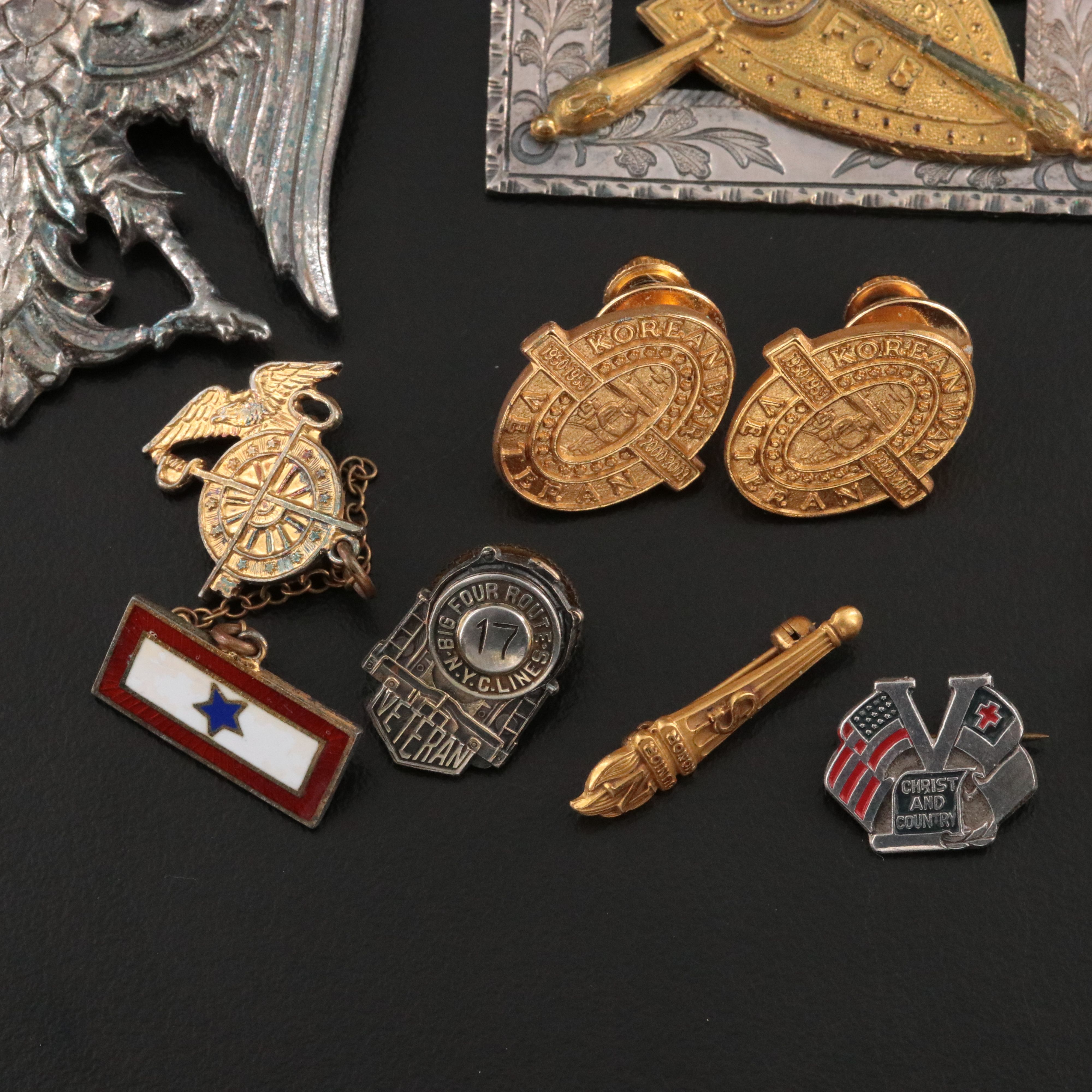 1894 Masonic Knights of Pythias & WWII Sterling Navy Pin ft. in Militaria