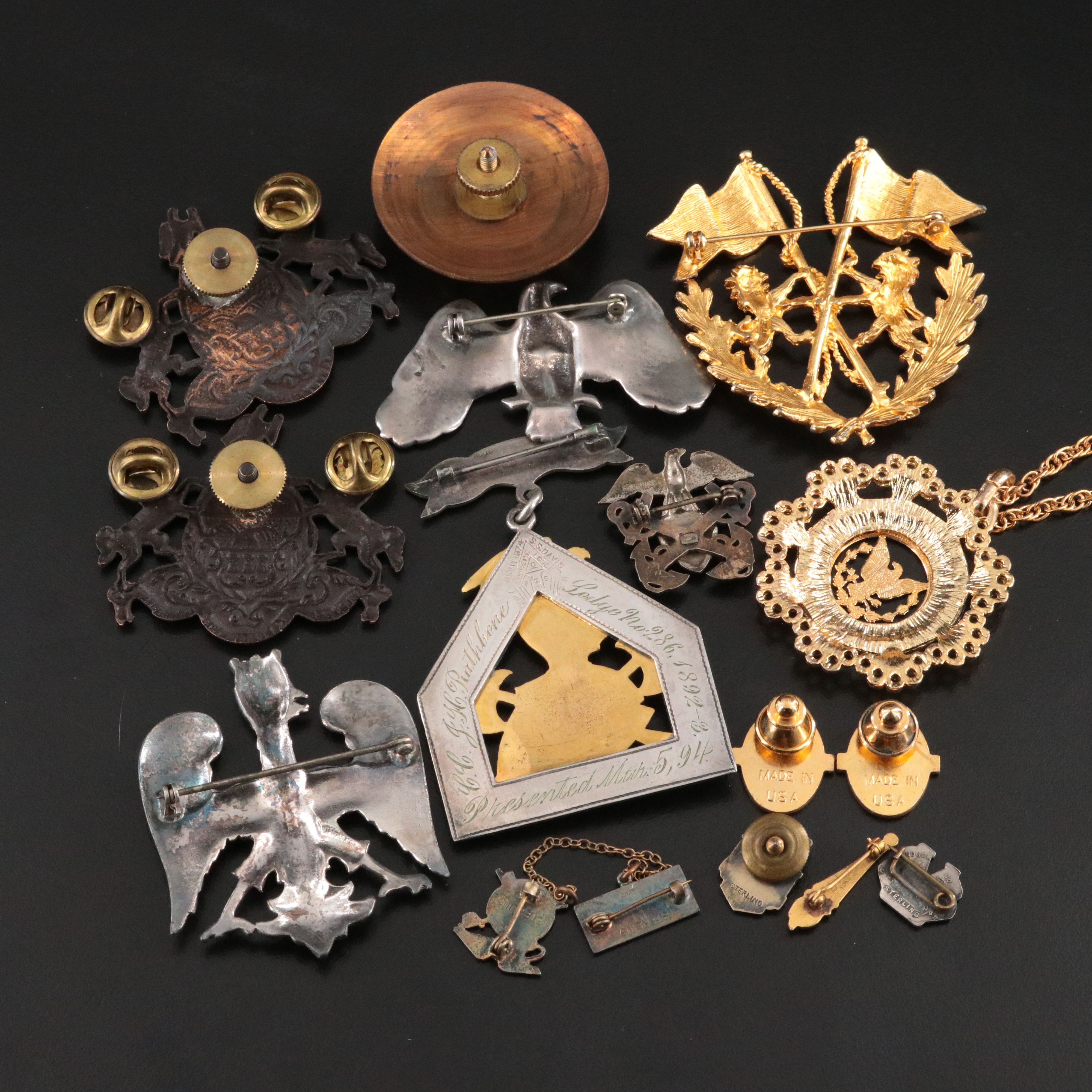 1894 Masonic Knights of Pythias & WWII Sterling Navy Pin ft. in Militaria