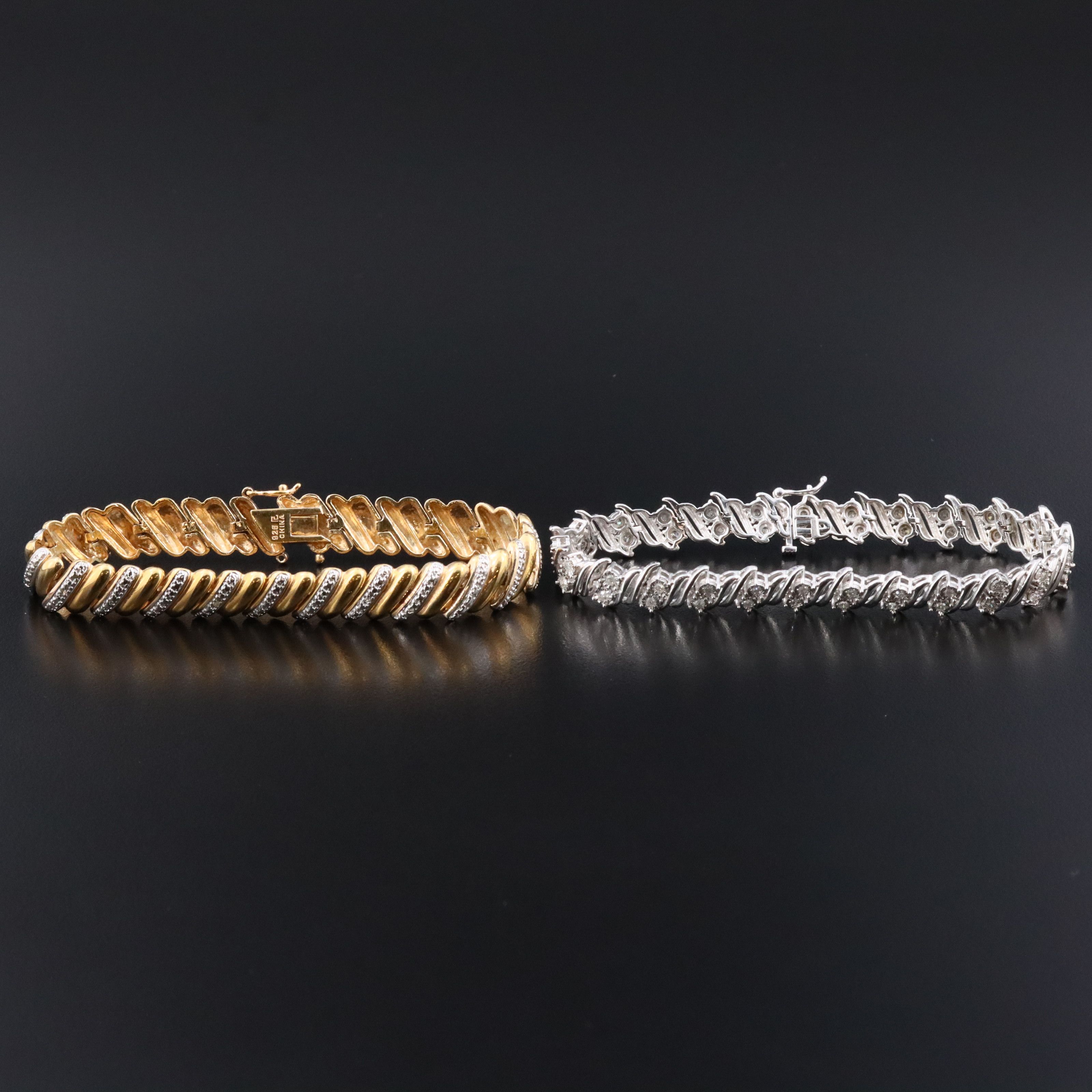 Sterling Diamond Bracelet Set