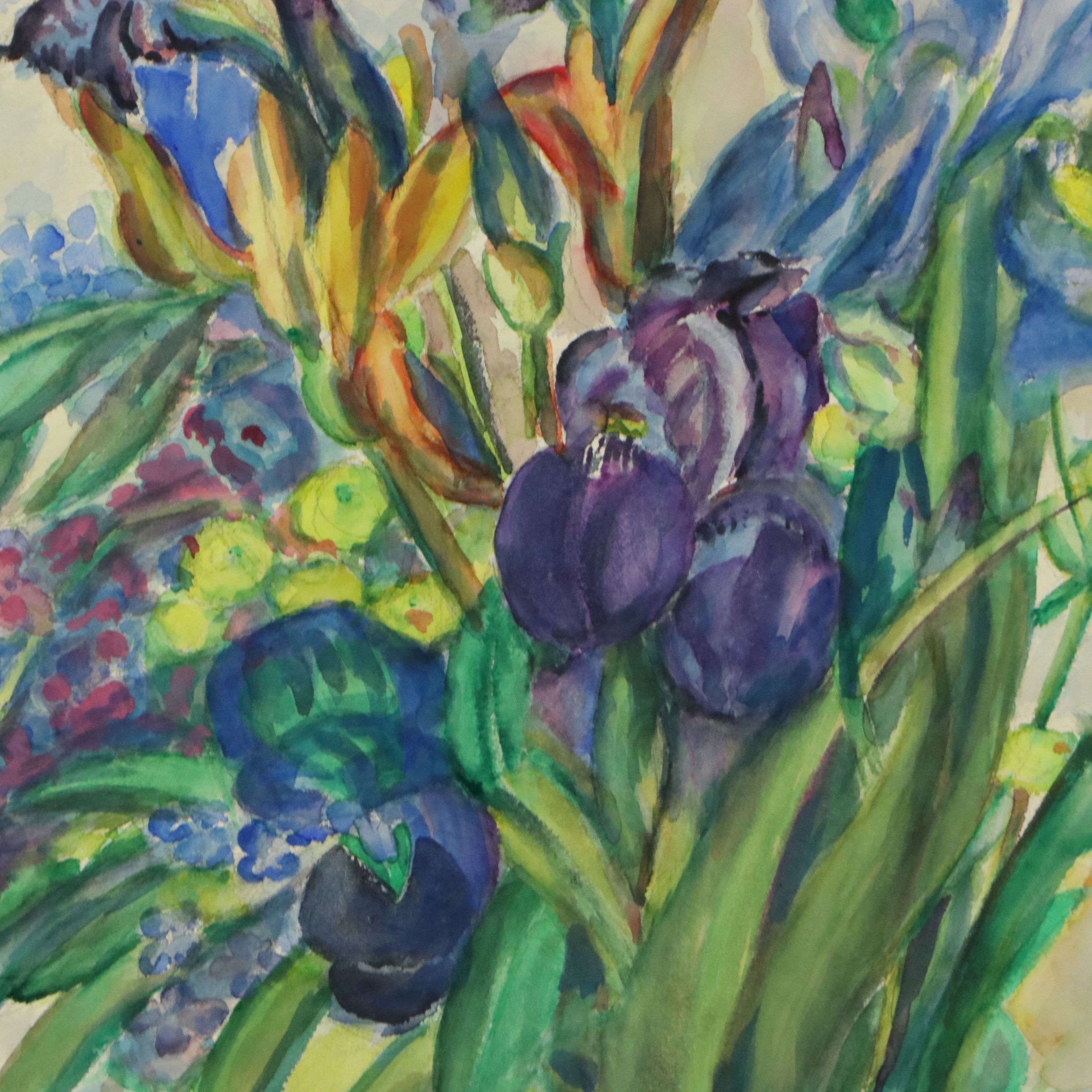 Arno W. Hempel Watercolor Painting of Bouquet of Irises and more, 1959