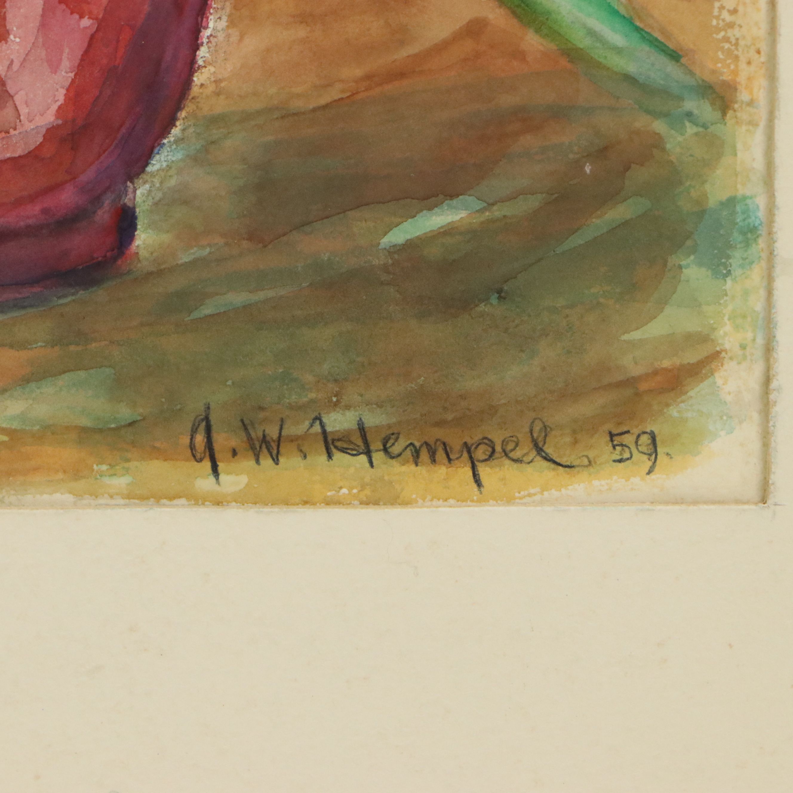 Arno W. Hempel Watercolor Painting of Bouquet of Irises and more, 1959