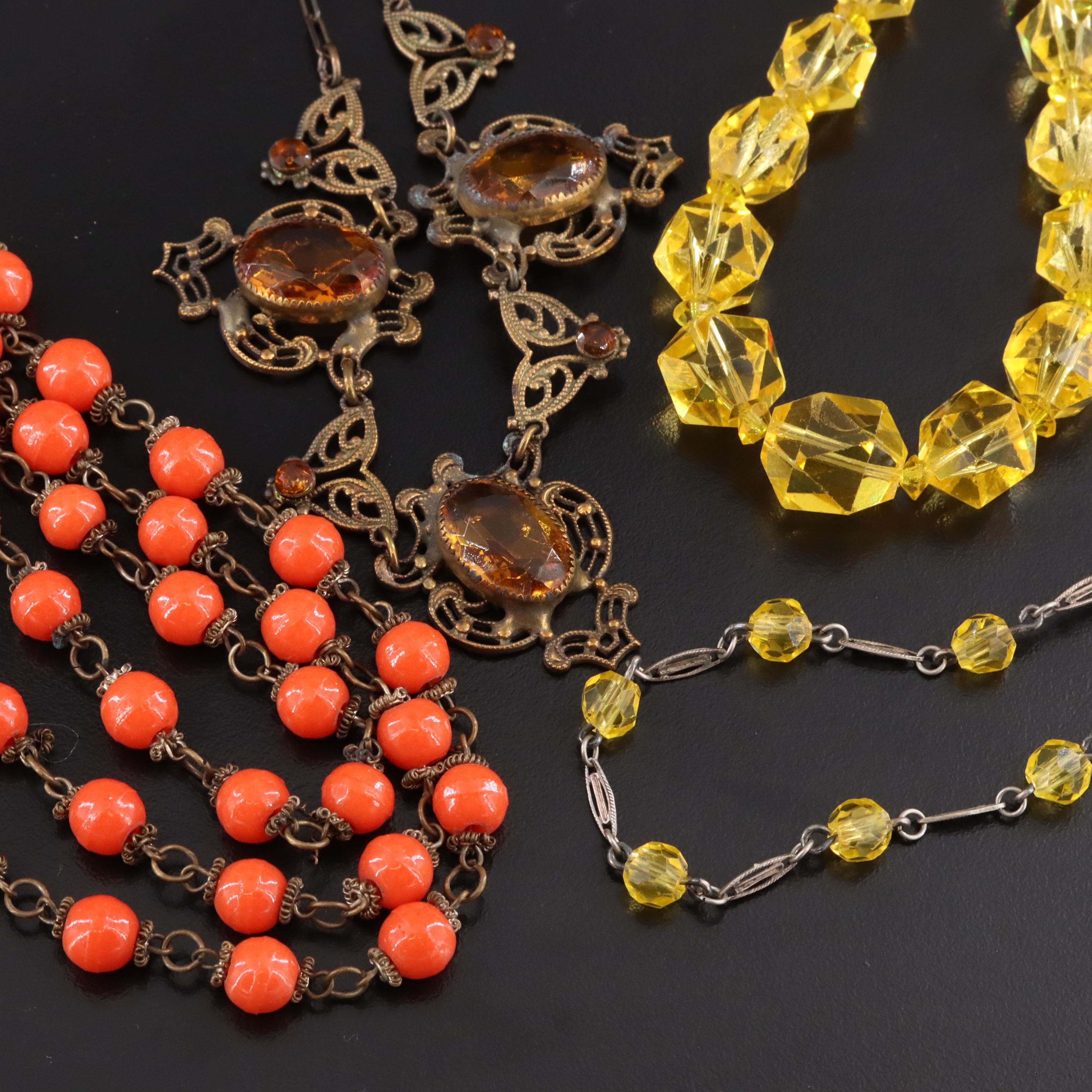 Art Deco, Art Nouveau and 1940s Necklaces Including Sterling and Amber Glass