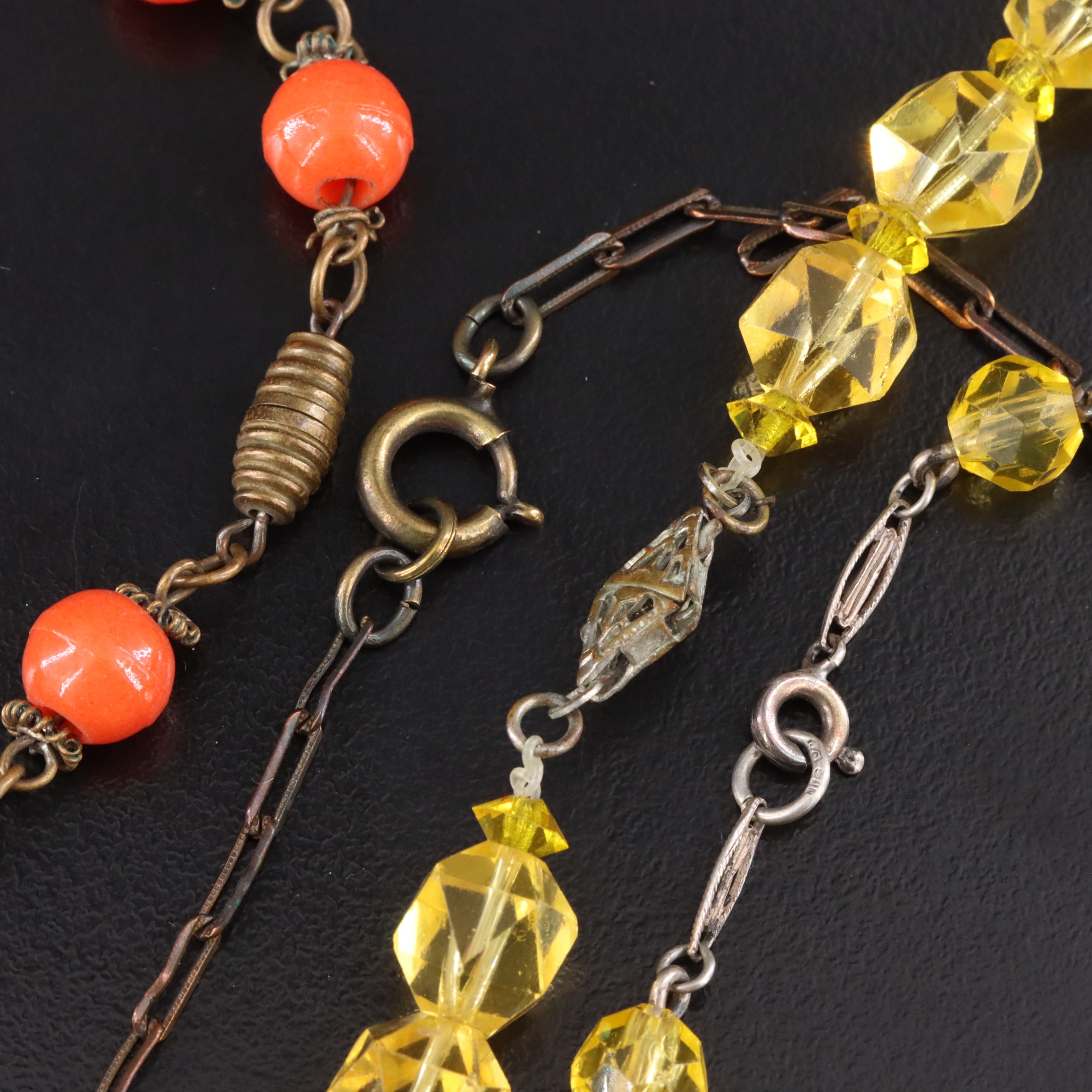 Art Deco, Art Nouveau and 1940s Necklaces Including Sterling and Amber Glass