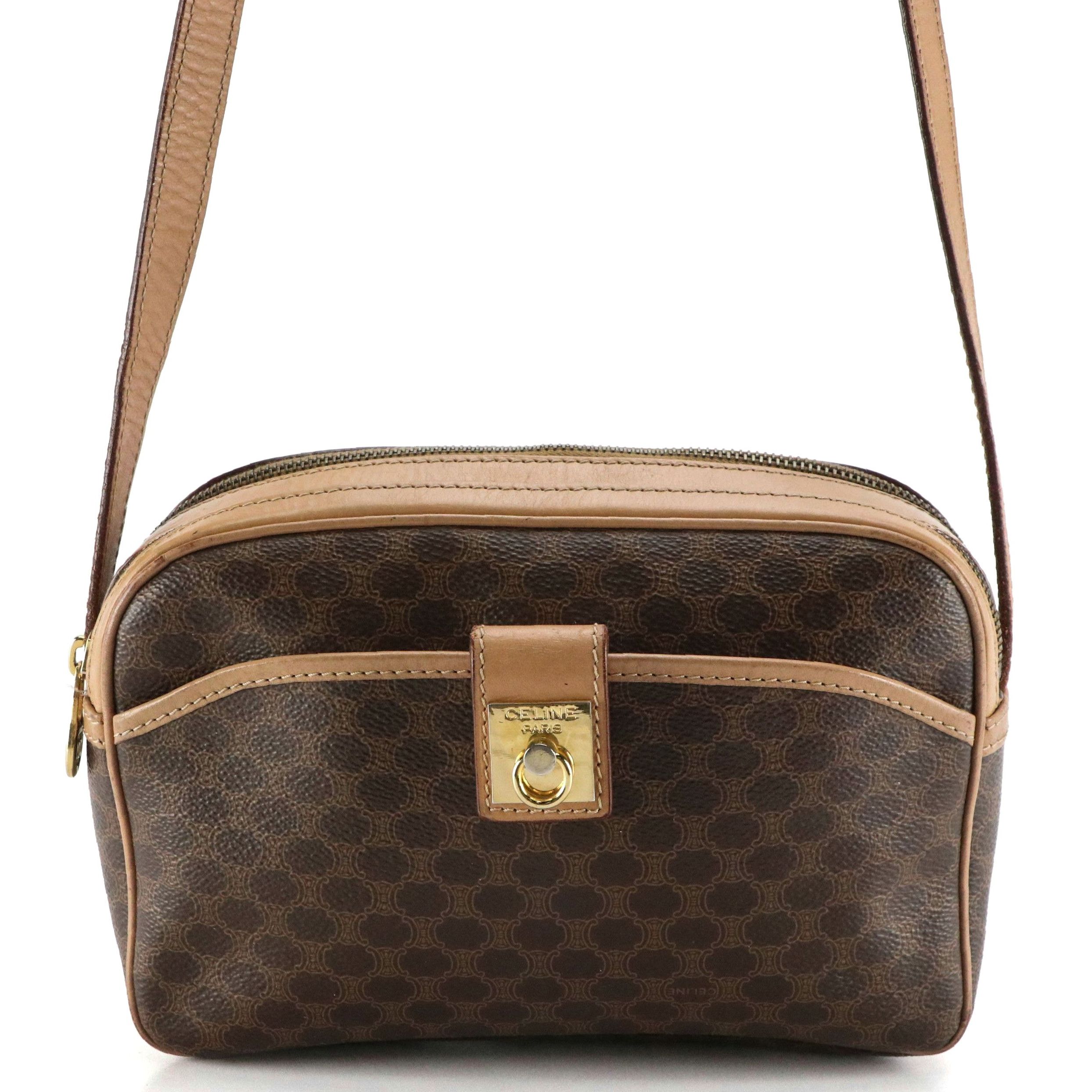 Celine Double-Zip Camera Bag in Macadam Canvas and Leather