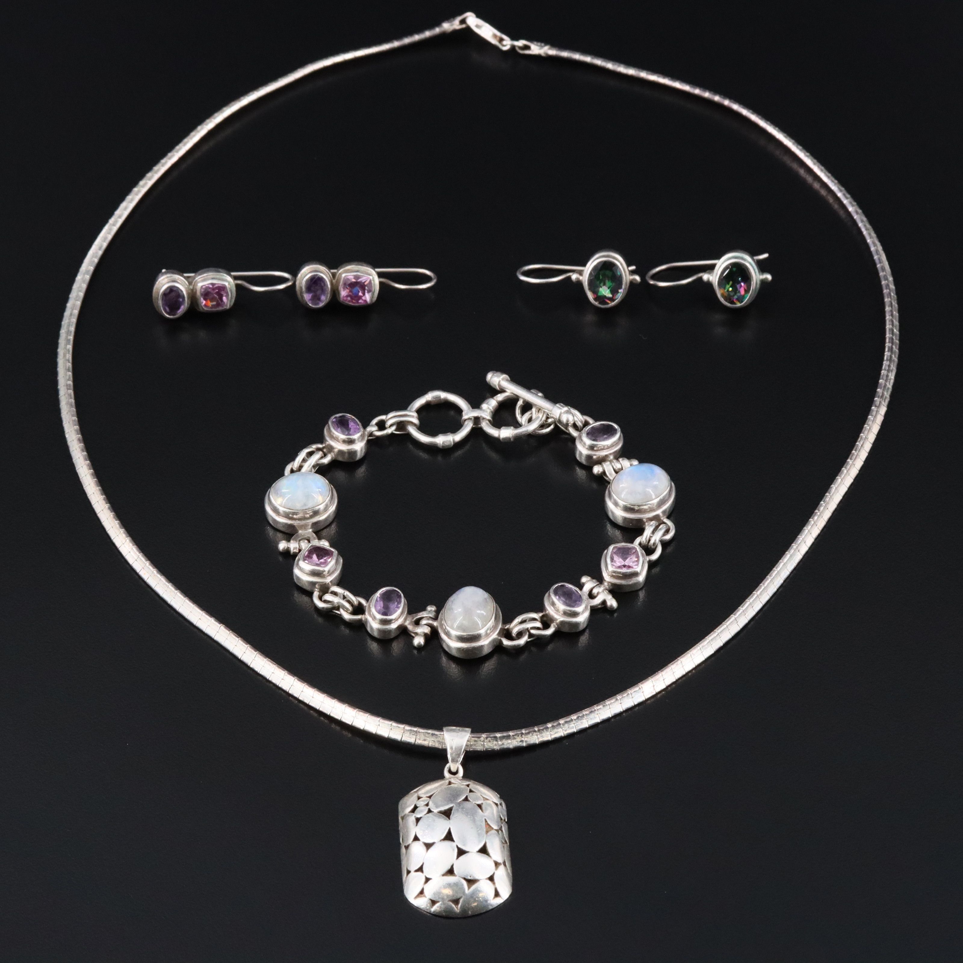 Sarda, Rainbow Moonstone and Amethyst Featured in Sterling Jewelry Collection