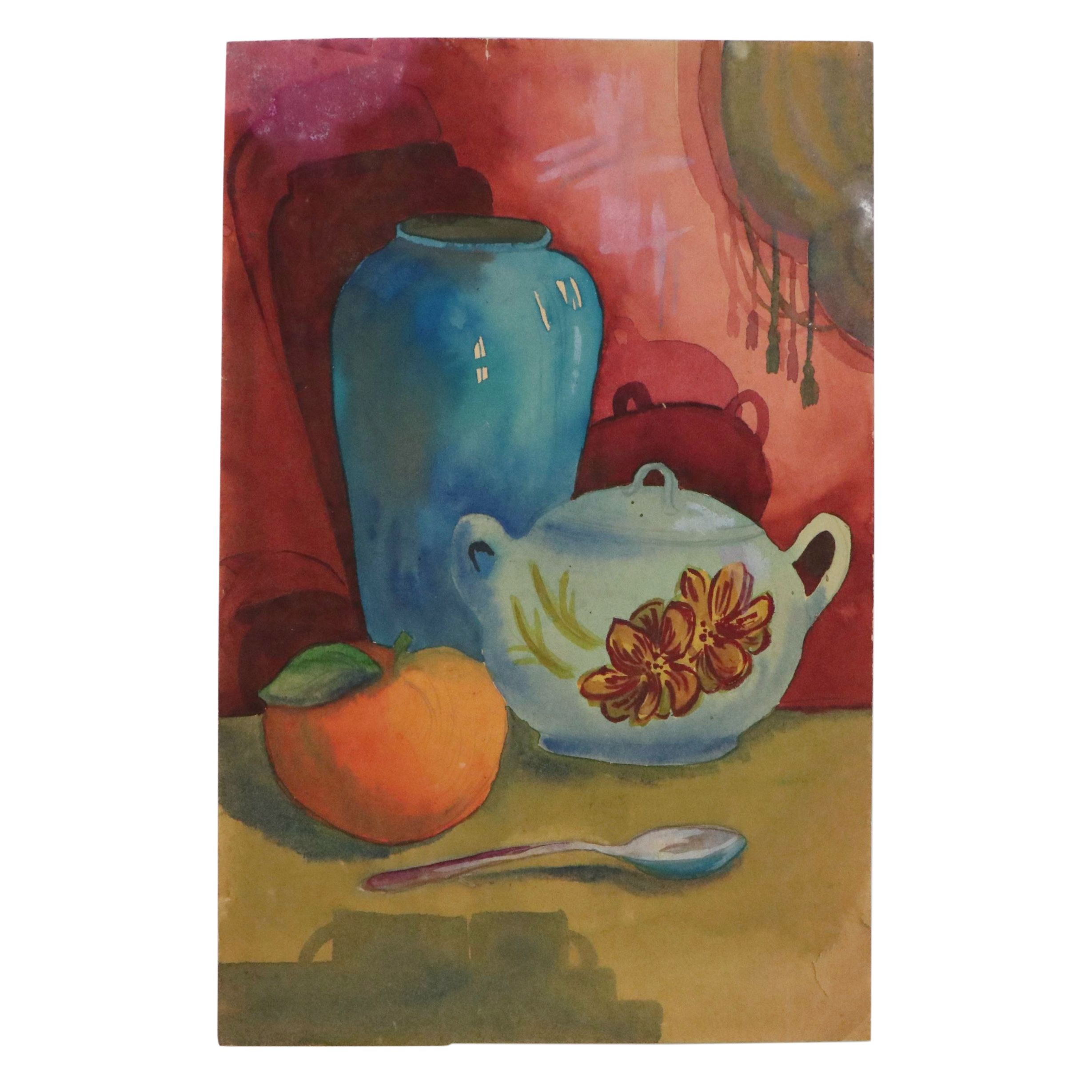 Arno W. Hempel Watercolor Painting of Bouquet of Irises and more, 1959